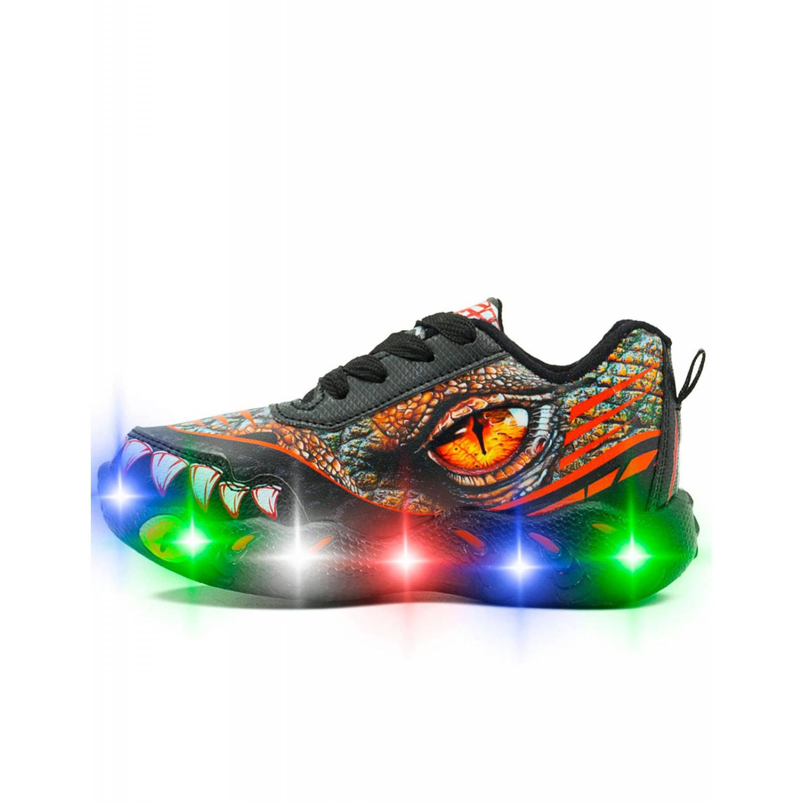 Tenis Luces Para Niño Little Kids Luces Dinosaurio Negro 