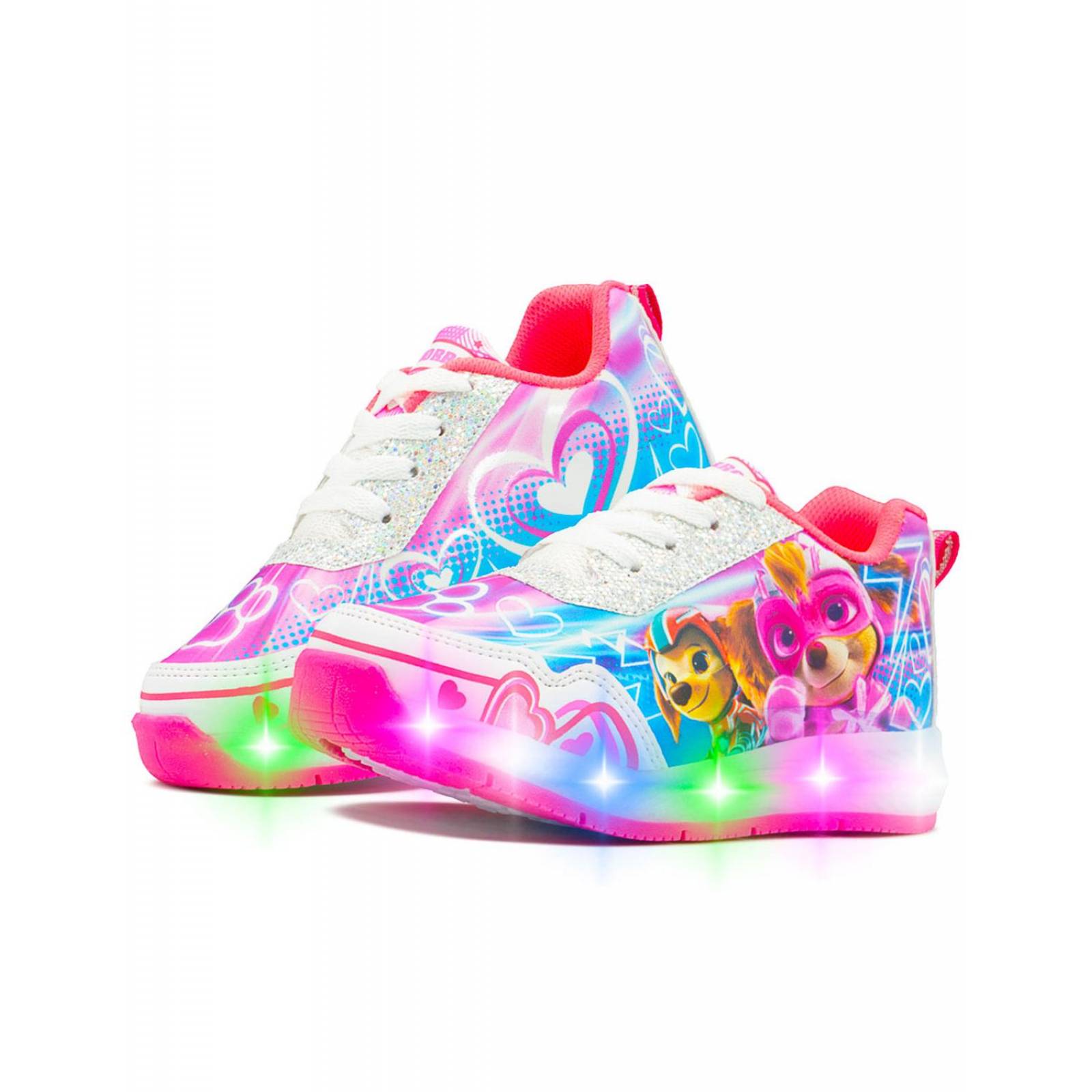 Tenis Niña Paw Patrol Luces Led Patrulla Canina Rosa 18-21 