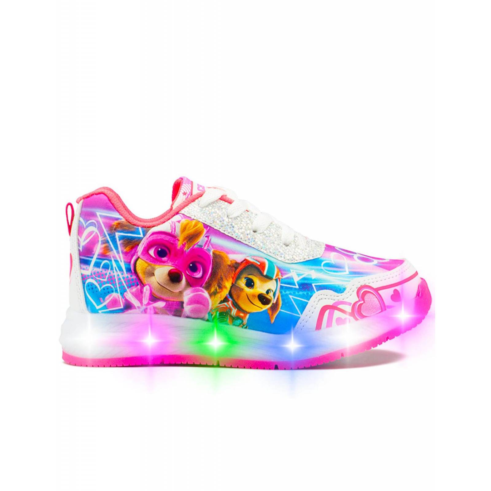 Tenis Niña Paw Patrol Luces Led Patrulla Canina Rosa 18-21 