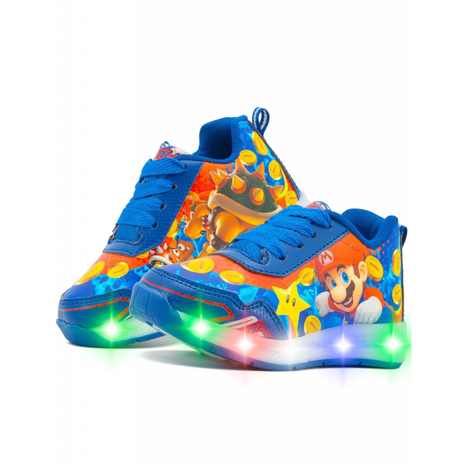 Tenis Little Kids Para Niño Mario Bros Con Luces Azul 15-22 
