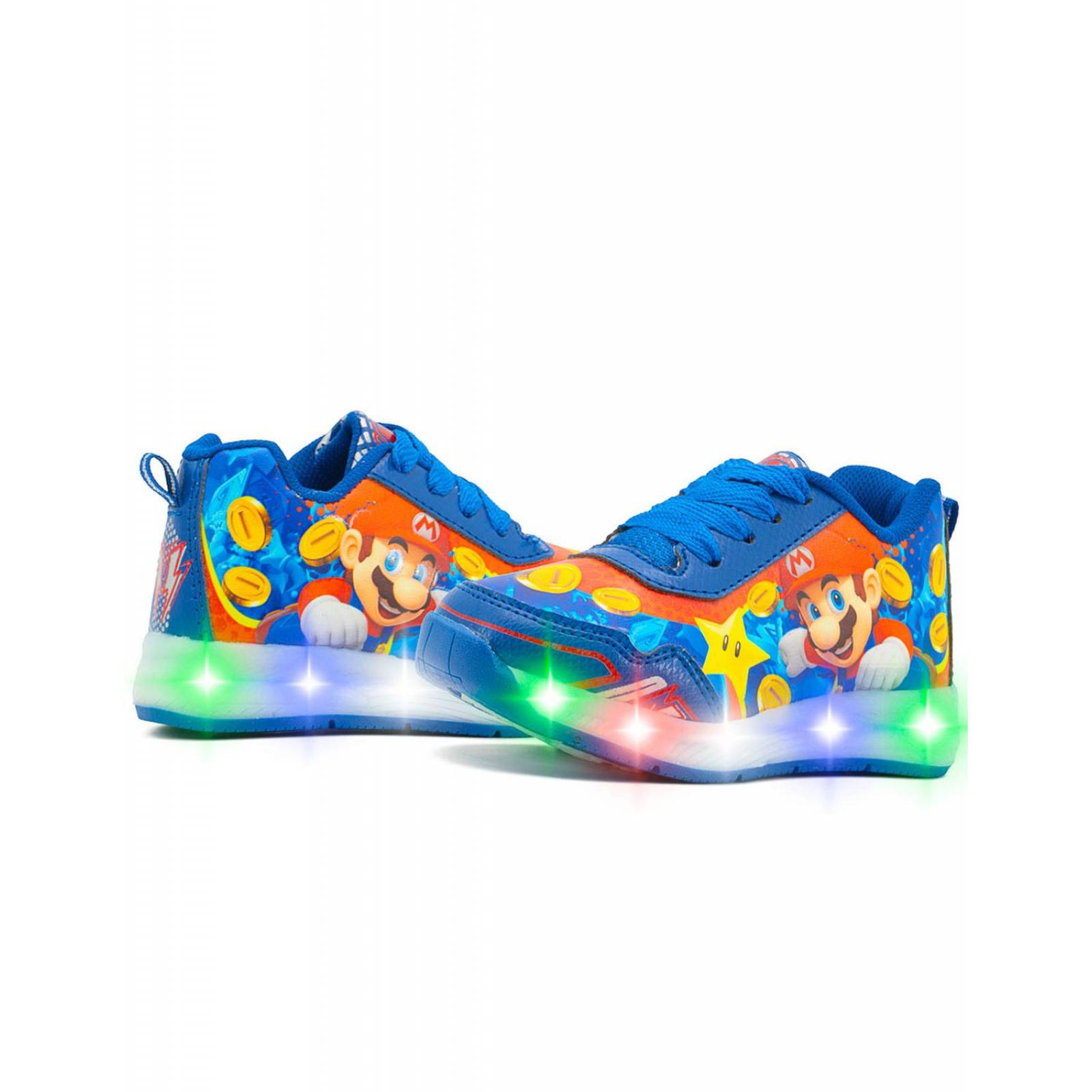 Tenis Little Kids Para Niño Mario Bros Con Luces Azul 15-22 
