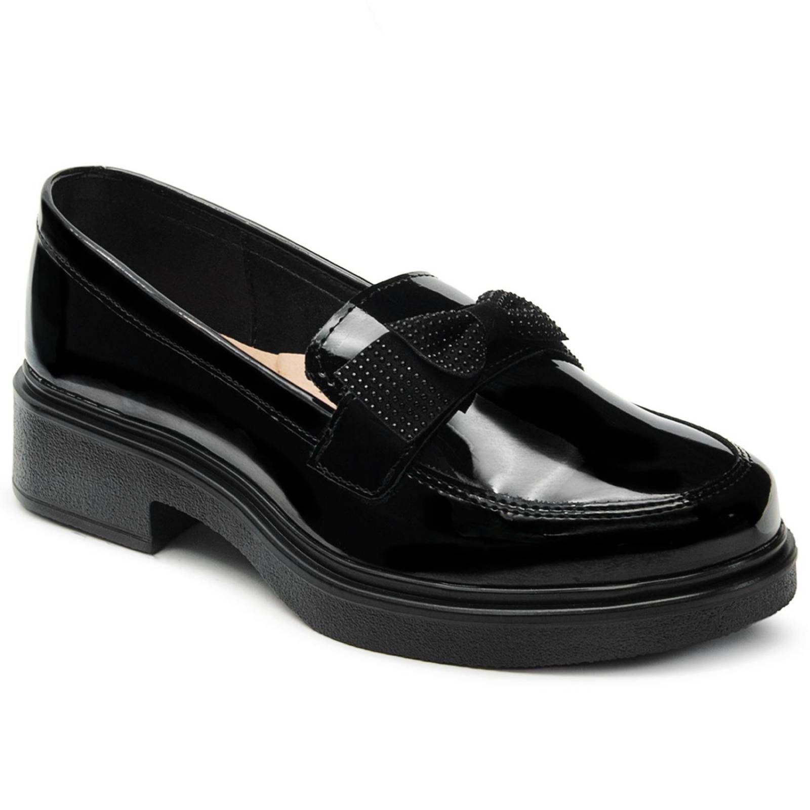Zapato Botita Escolar Para Niña Dogi Charol Negro De Piel 