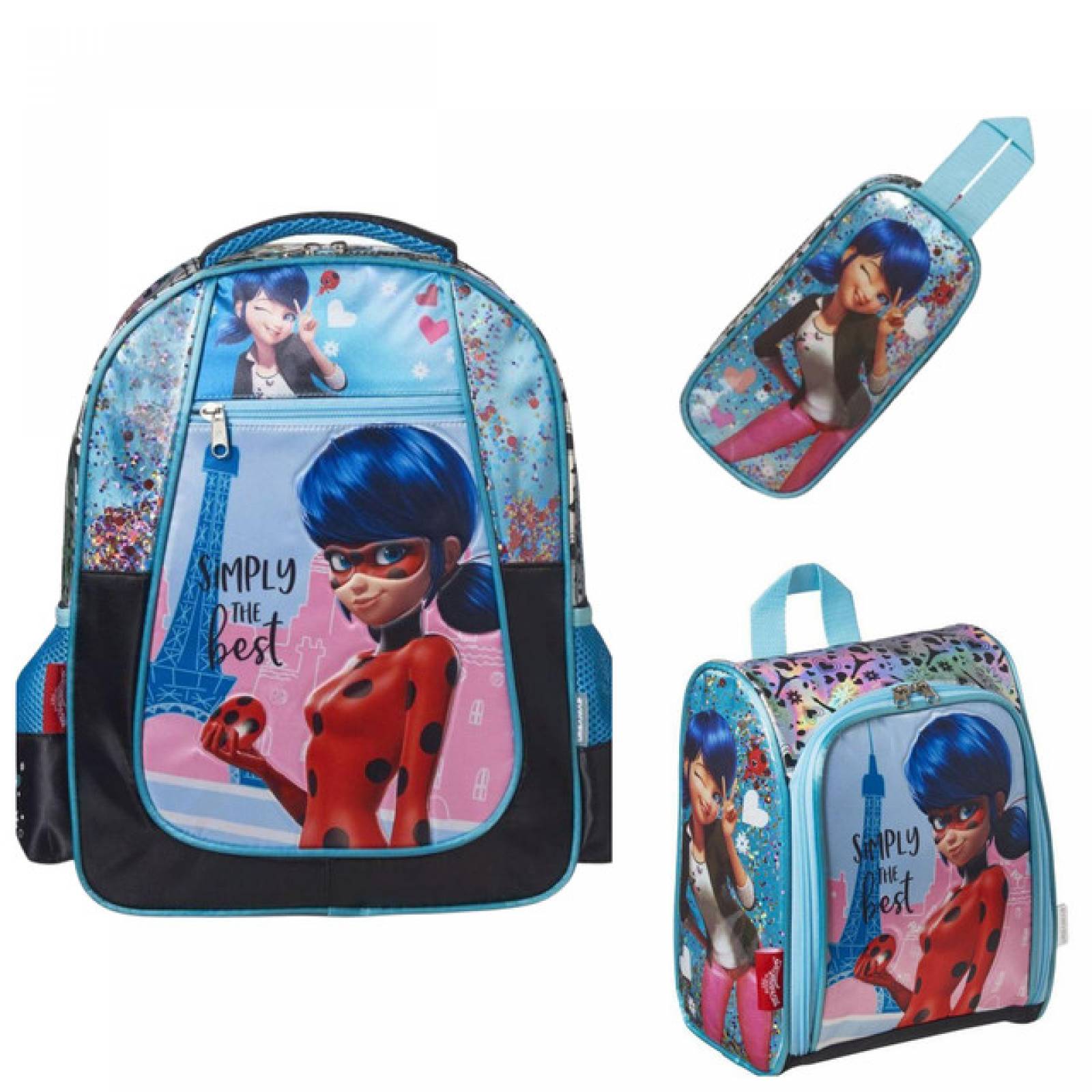 Set Combo Mochila Kinder  Lonchera Termica y Lapicera  Lady Bug Miraculous Mod. LB406S