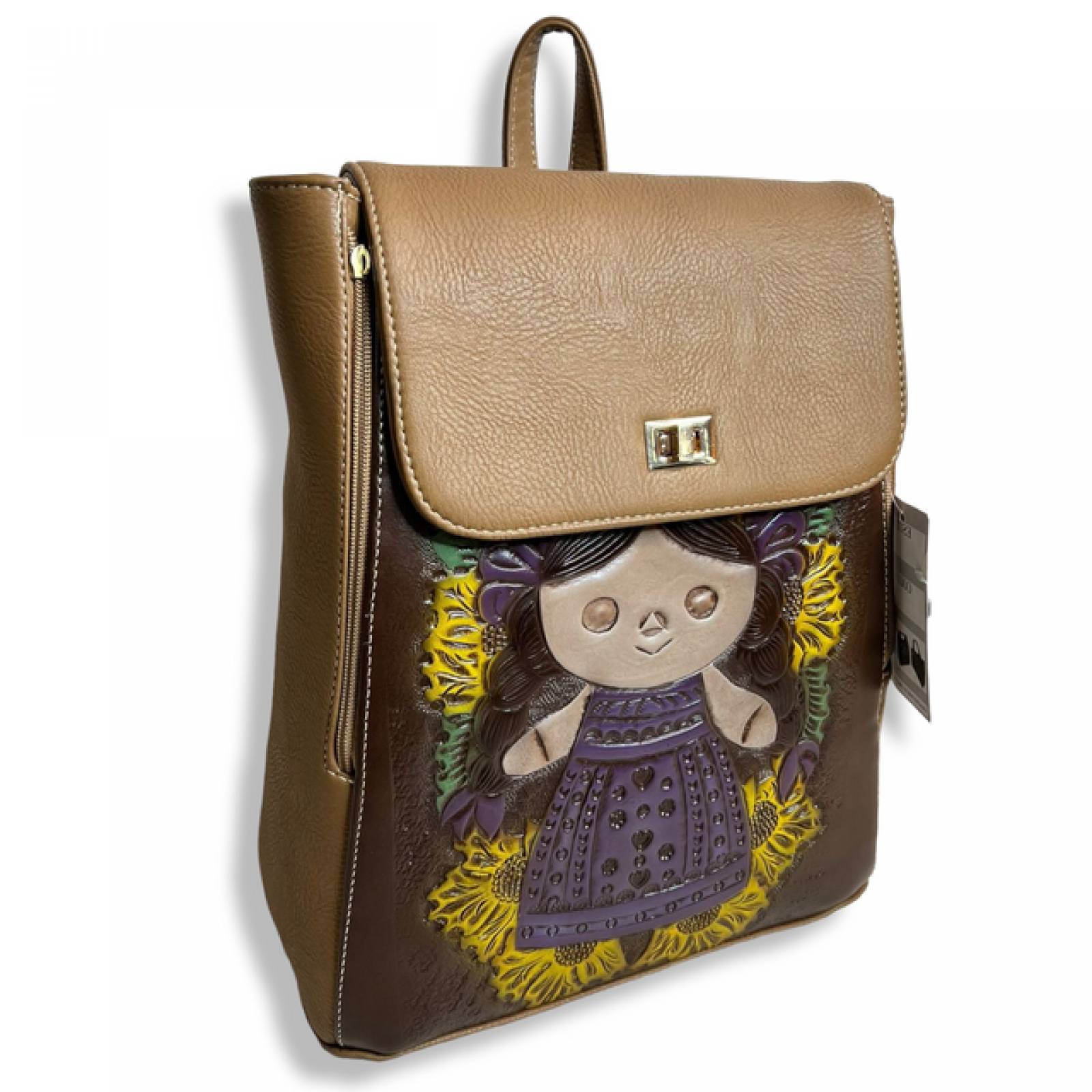 Bolsa Back Pack tipo Mochila Labrada a Mano arte Otomi de La niña