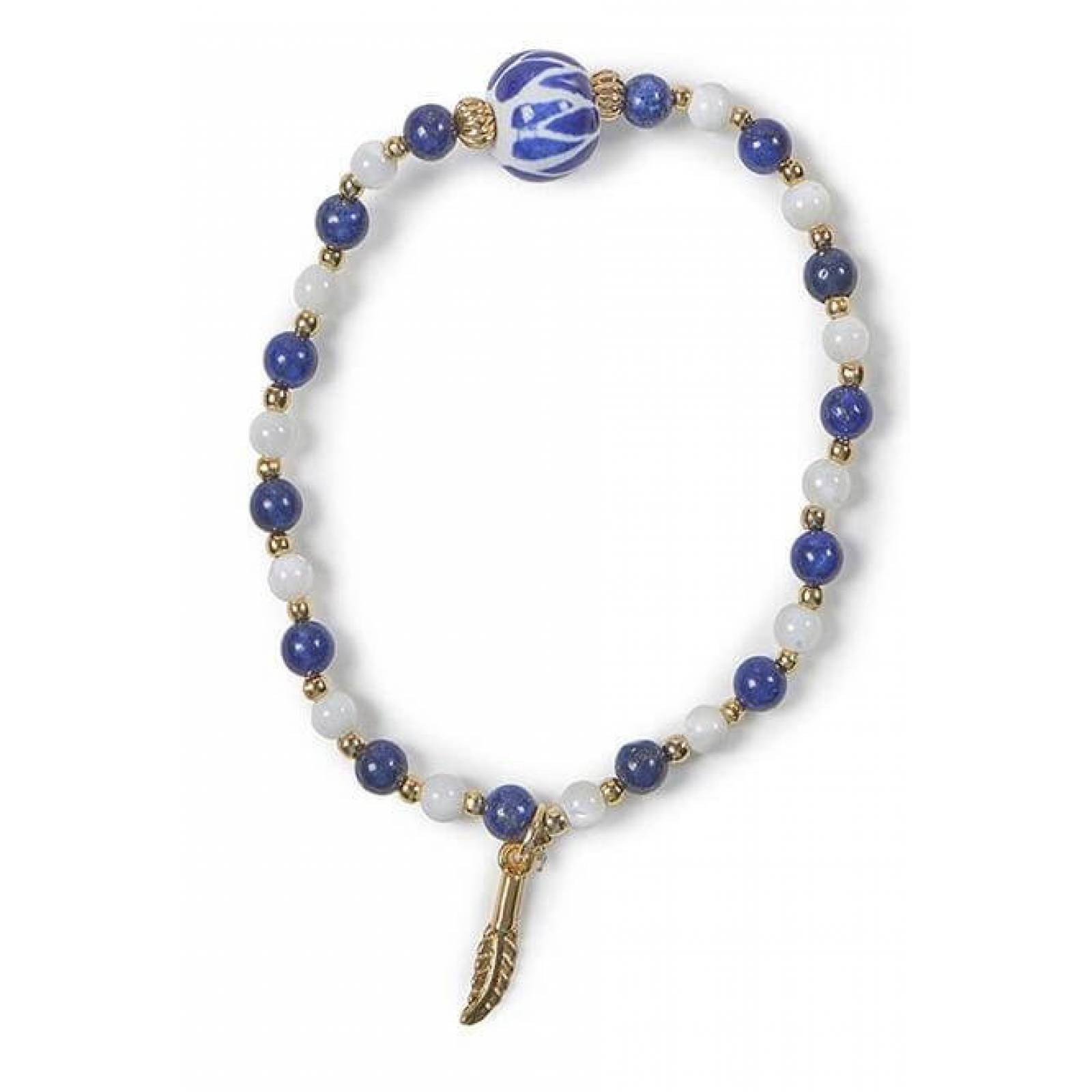 Pulsera bola talavera azul, concha y lapislazuli