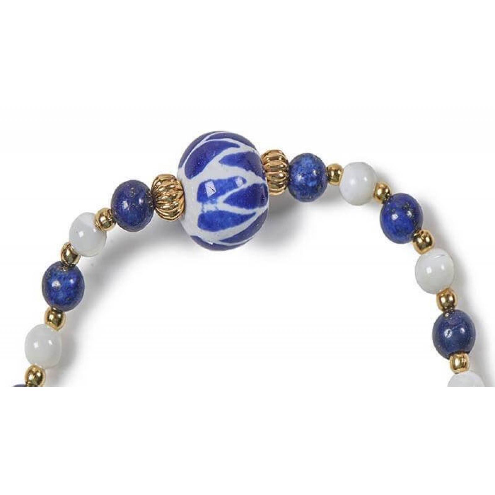 Pulsera bola talavera azul, concha y lapislazuli