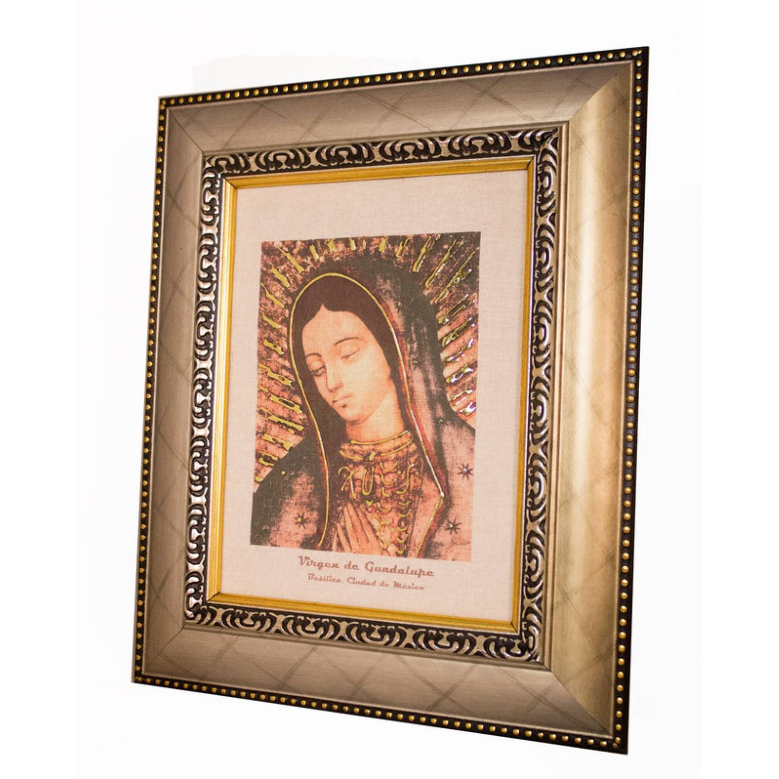 Cuadro Virgen de Guadalupe rostro conmemorativo grande color oro palido medida 48x41 cm