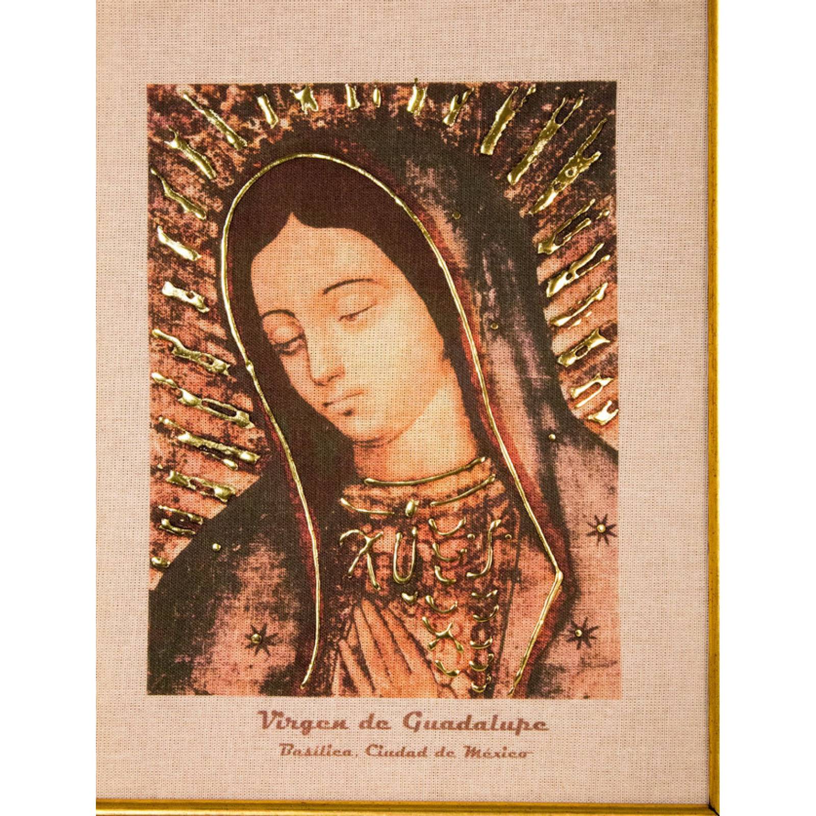 Cuadro Virgen de Guadalupe rostro conmemorativo grande color oro palido medida 48x41 cm
