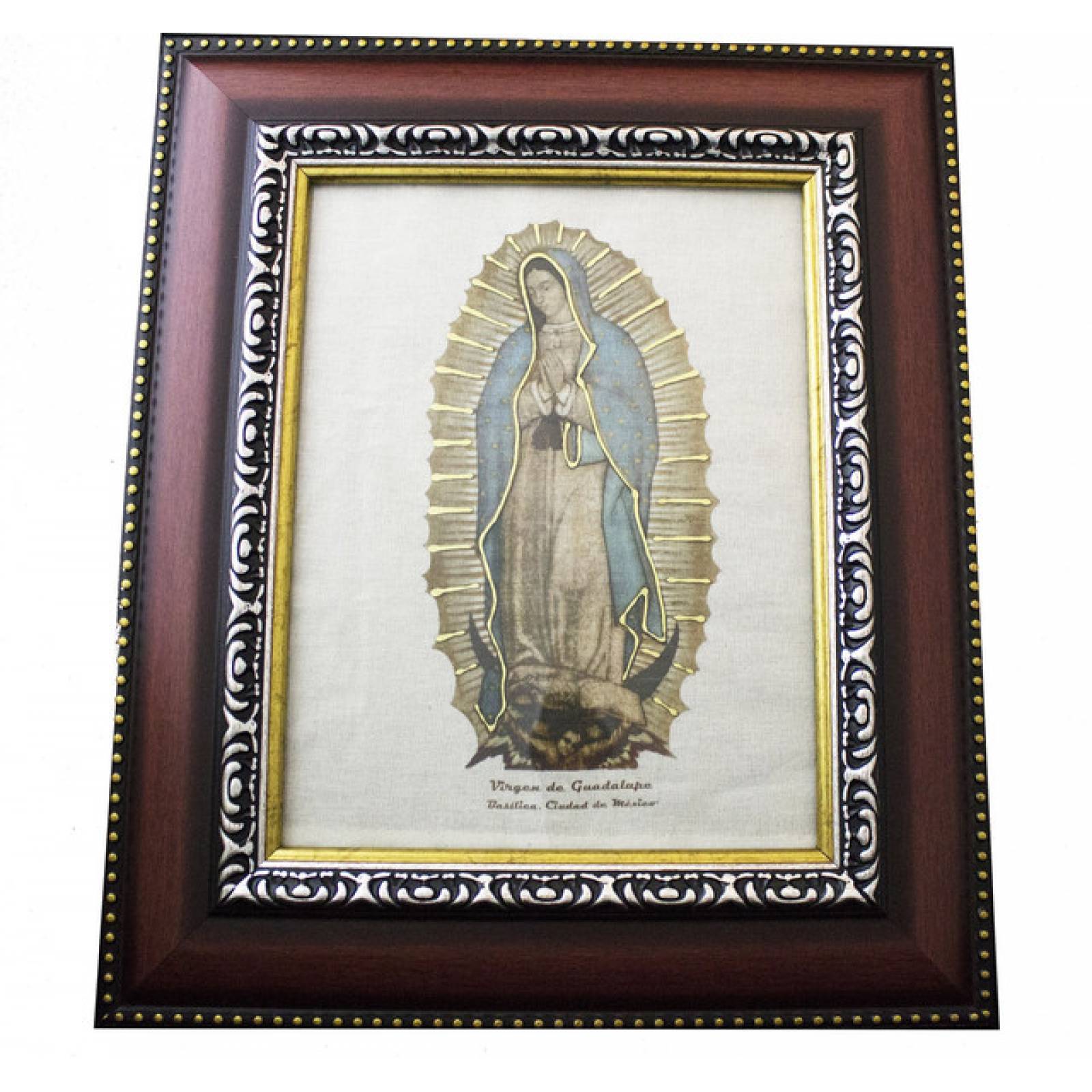 Cuadro Virgen de Guadalupe conmemorativo chico color carmesi medida 30x25 cm