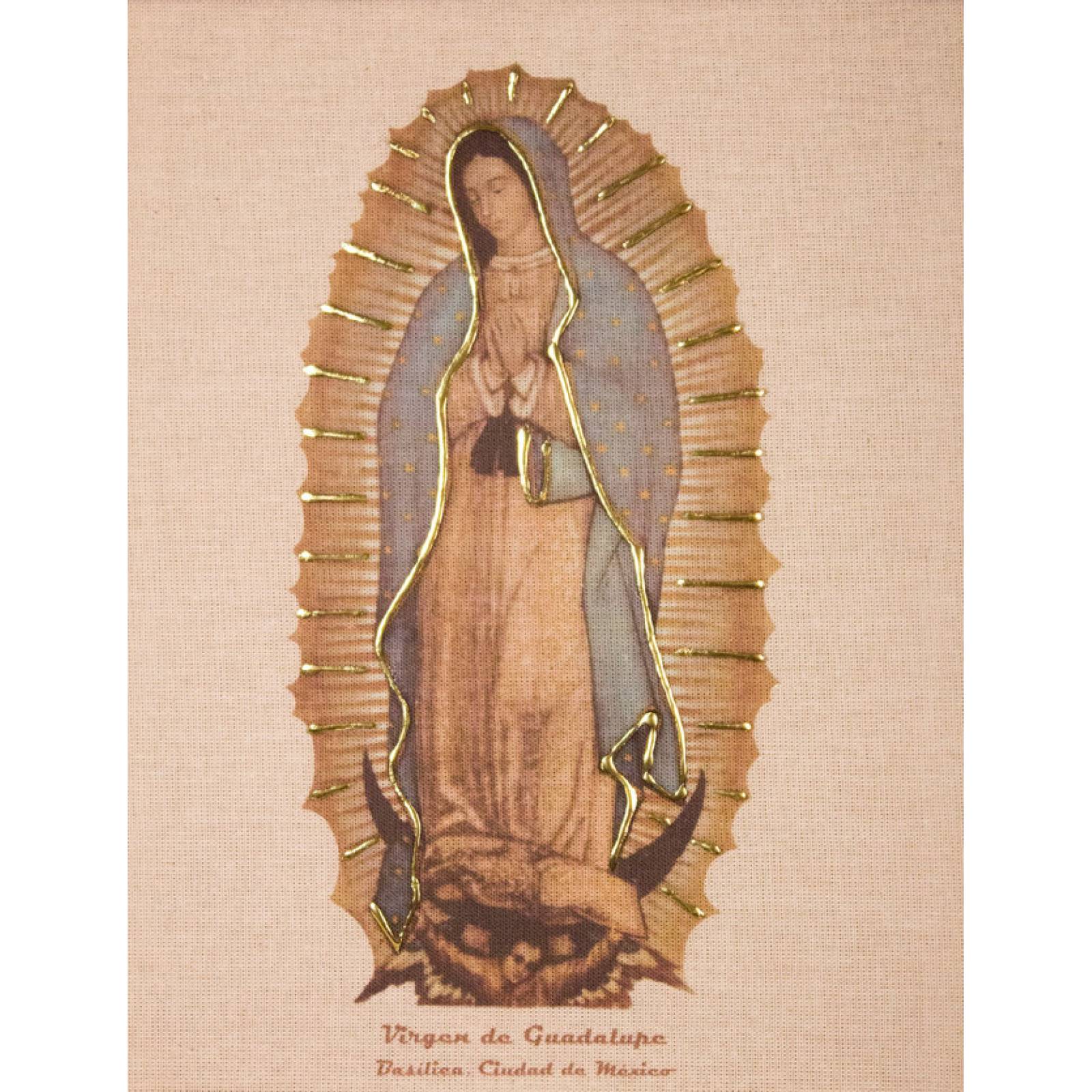 Cuadro Virgen de Guadalupe conmemorativo chico color carmesi medida 30x25 cm