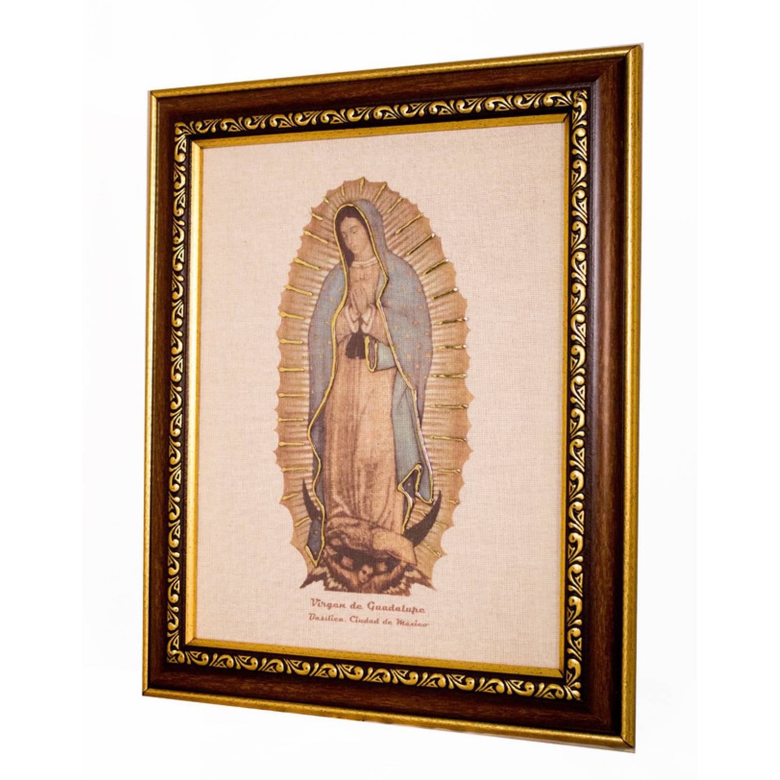 Cuadro Virgen de Guadalupe conmemorativo chico color cafe medida 25x19 cm