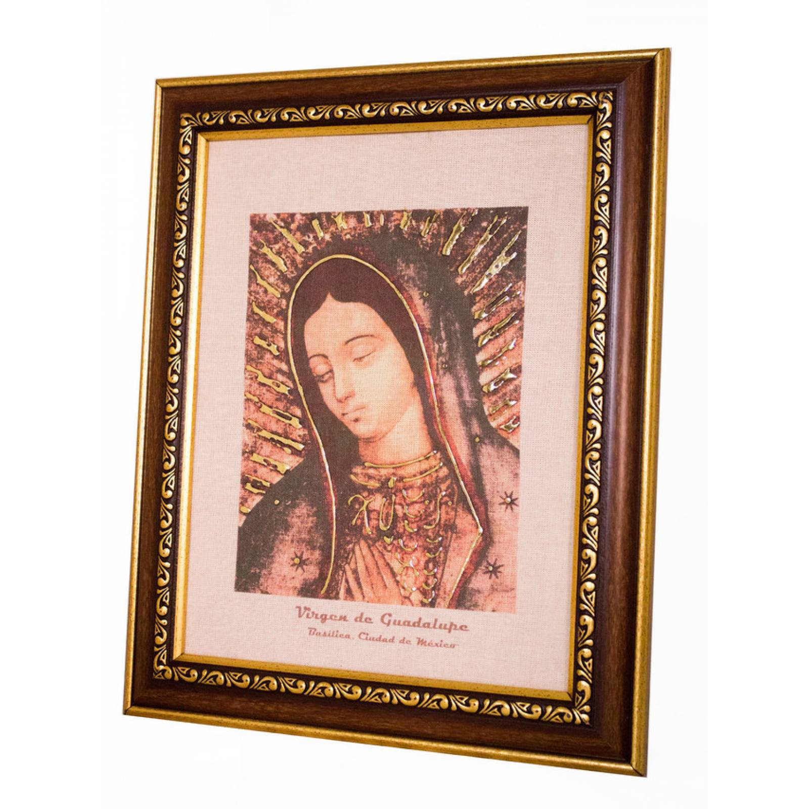 Cuadro Virgen de Guadalupe rostro conmemorativo mediano color cafe medida 30x23 cm