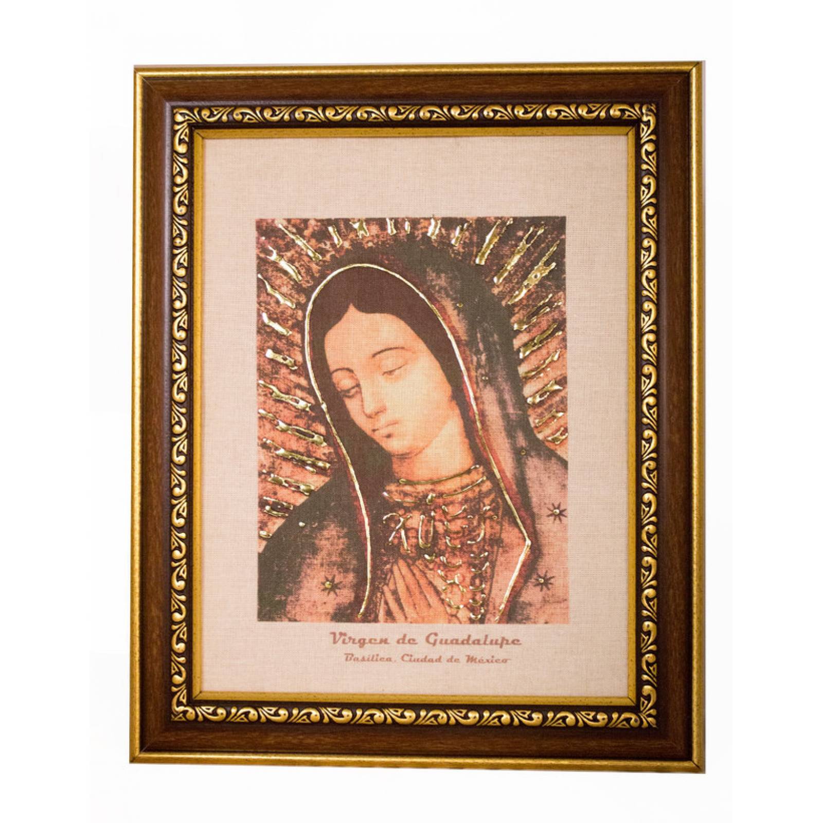 Cuadro Virgen de Guadalupe rostro conmemorativo mediano color cafe medida 30x23 cm