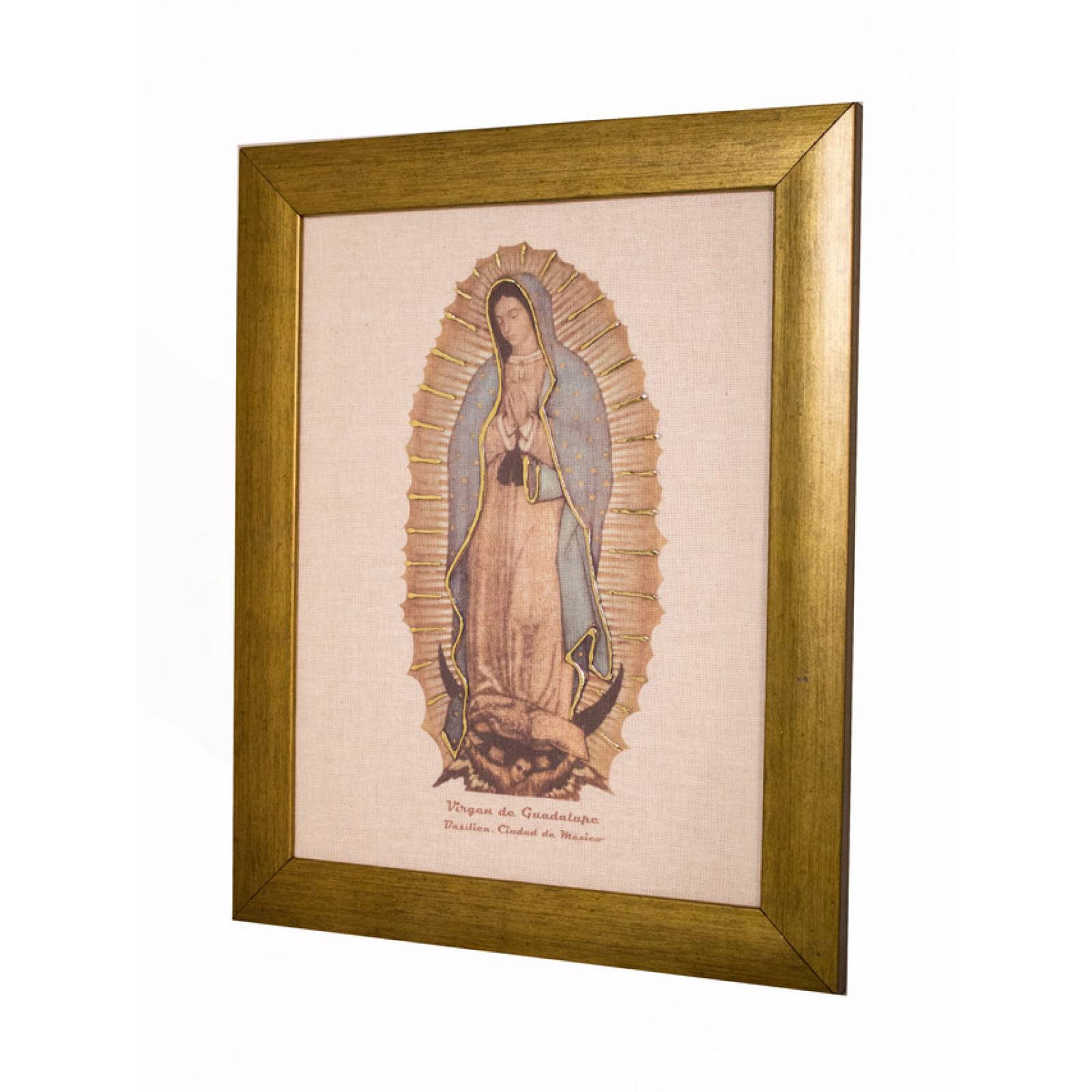 Cuadro Virgen de Guadalupe conmemorativo chico color dorado medida 25x19 cm