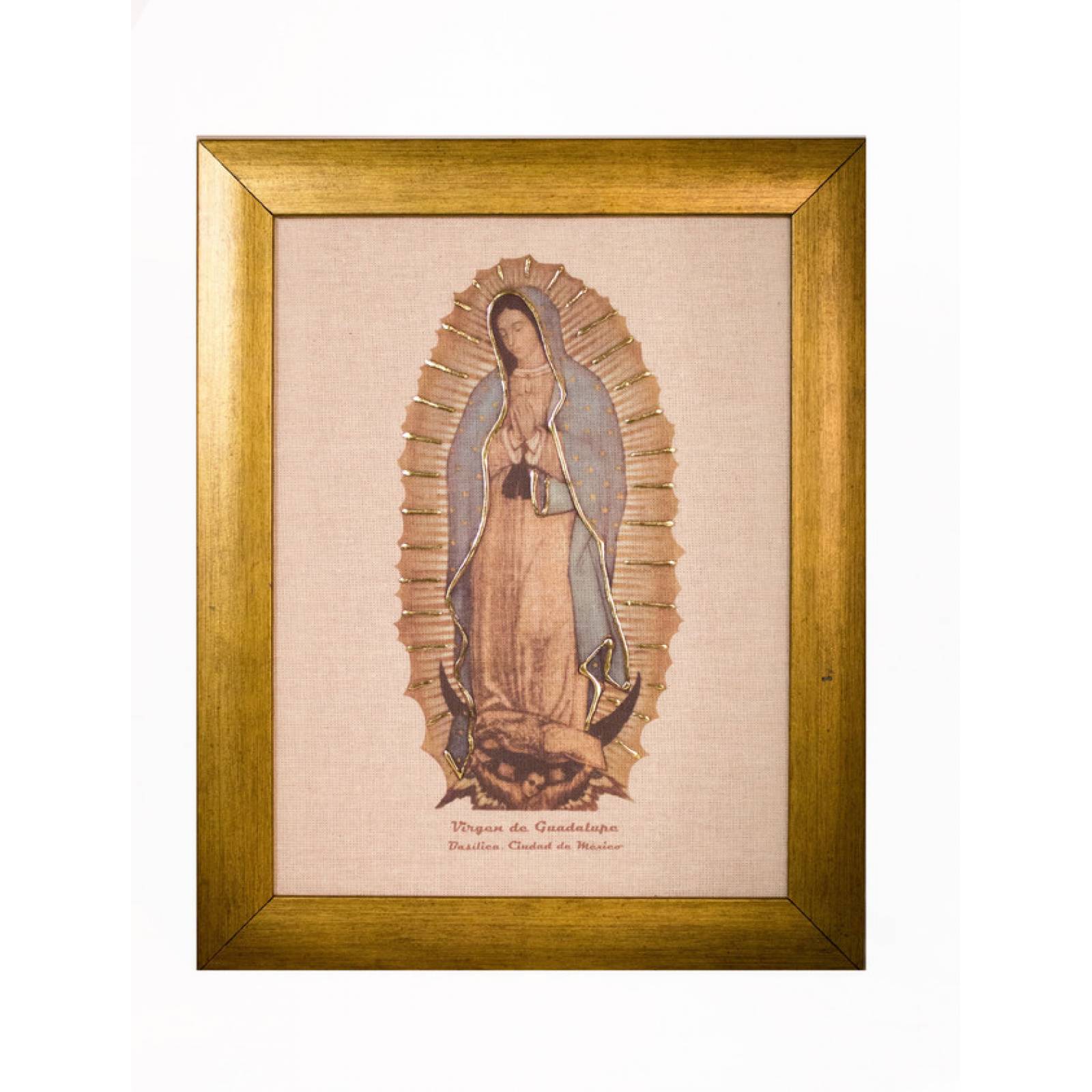Cuadro Virgen de Guadalupe conmemorativo chico color dorado medida 25x19 cm