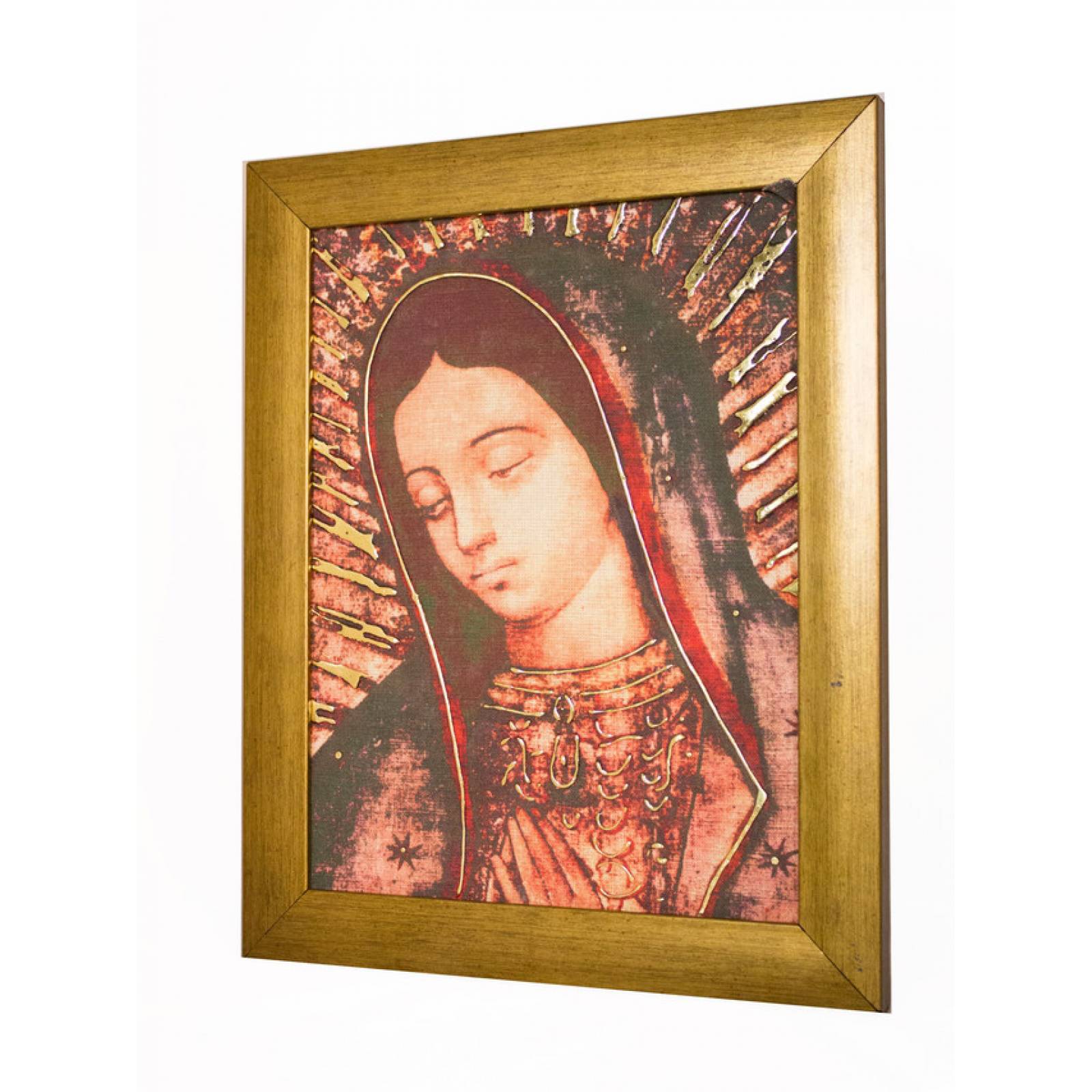 Cuadro Virgen de Guadalupe rostro con relieves dorados mediano color dorado medida 30x23 cm