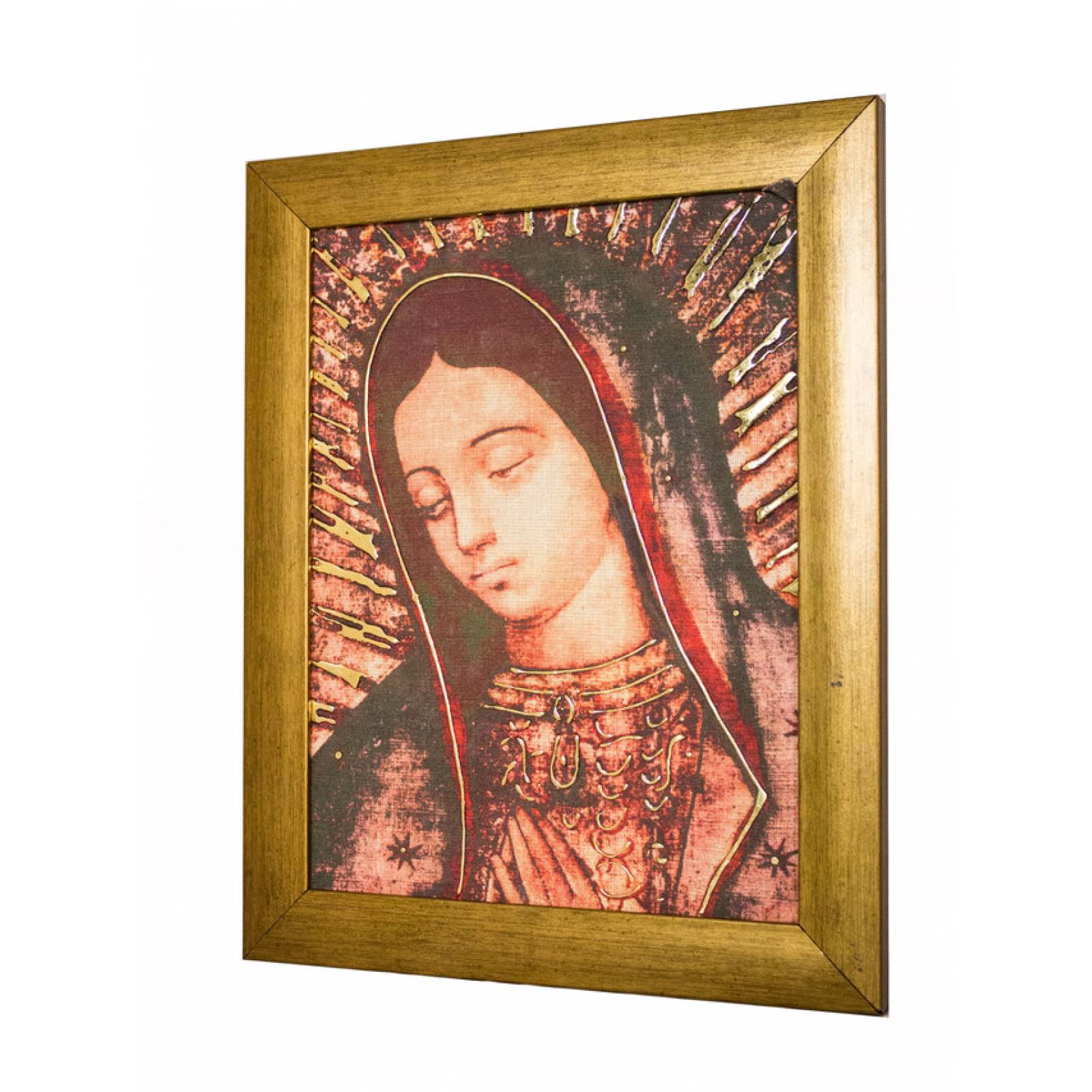 Cuadro Virgen de Guadalupe rostro con relieves dorados mediano color dorado medida 30x23 cm