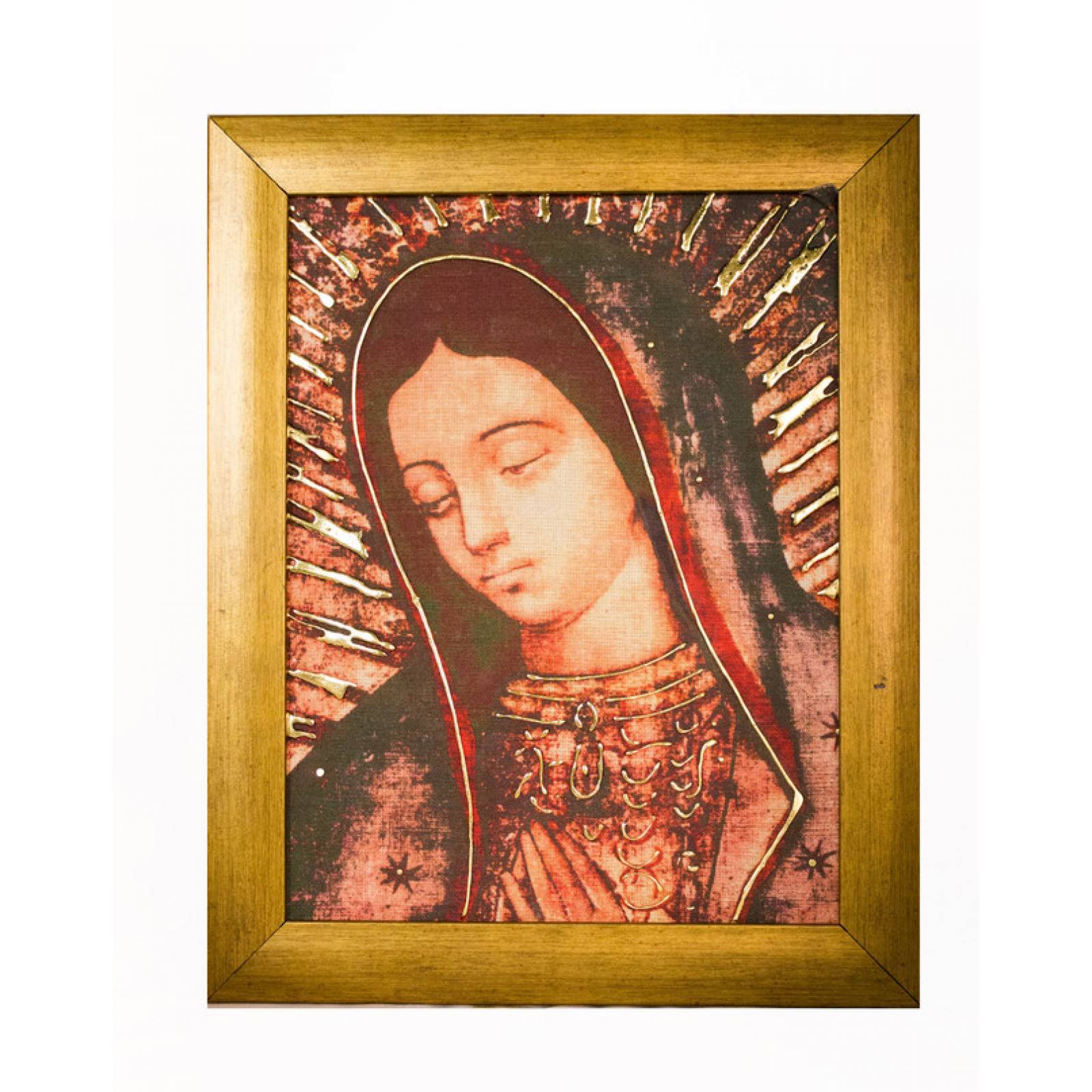 Cuadro Virgen de Guadalupe rostro con relieves dorados mediano color dorado medida 30x23 cm