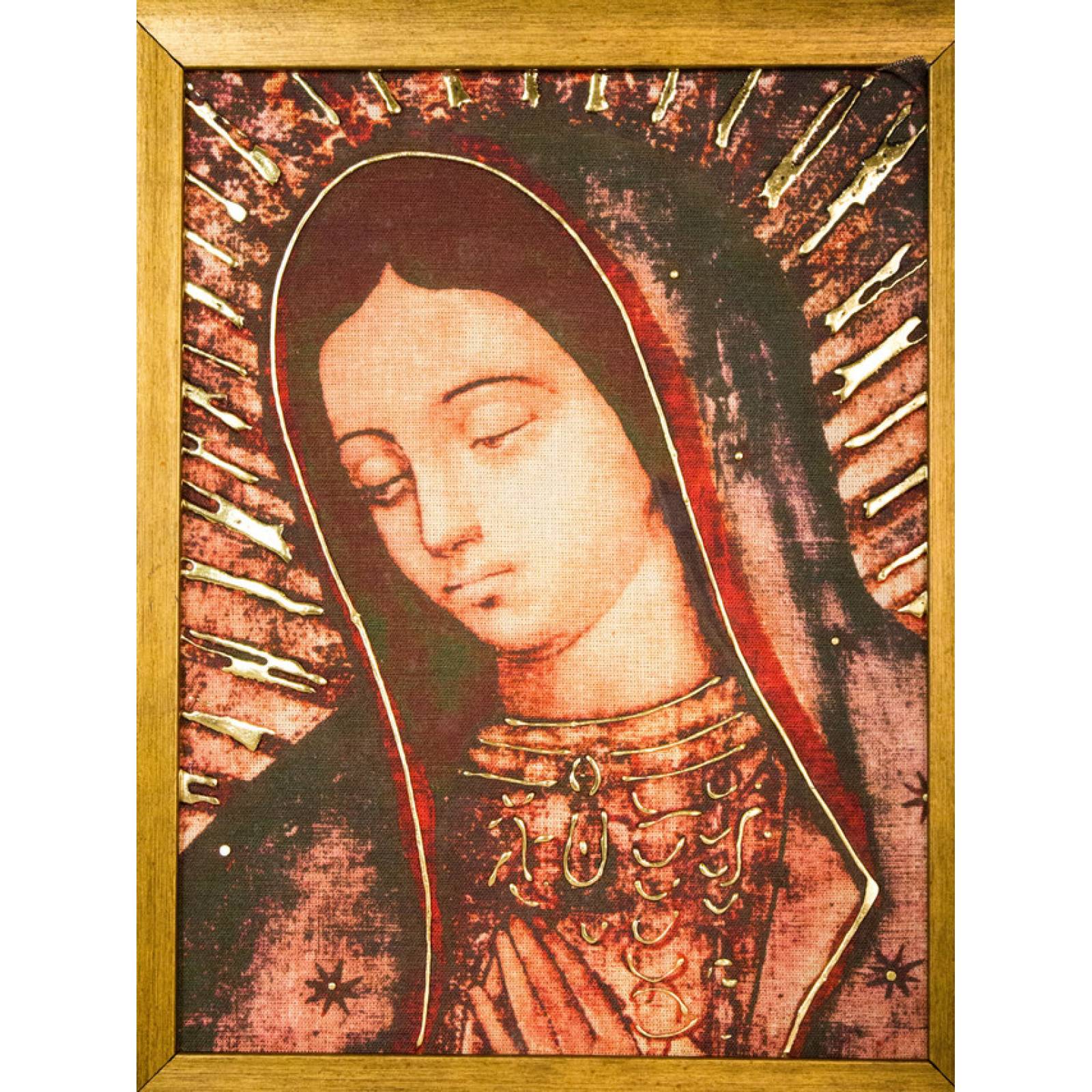 Cuadro Virgen de Guadalupe rostro con relieves dorados mediano color dorado medida 30x23 cm