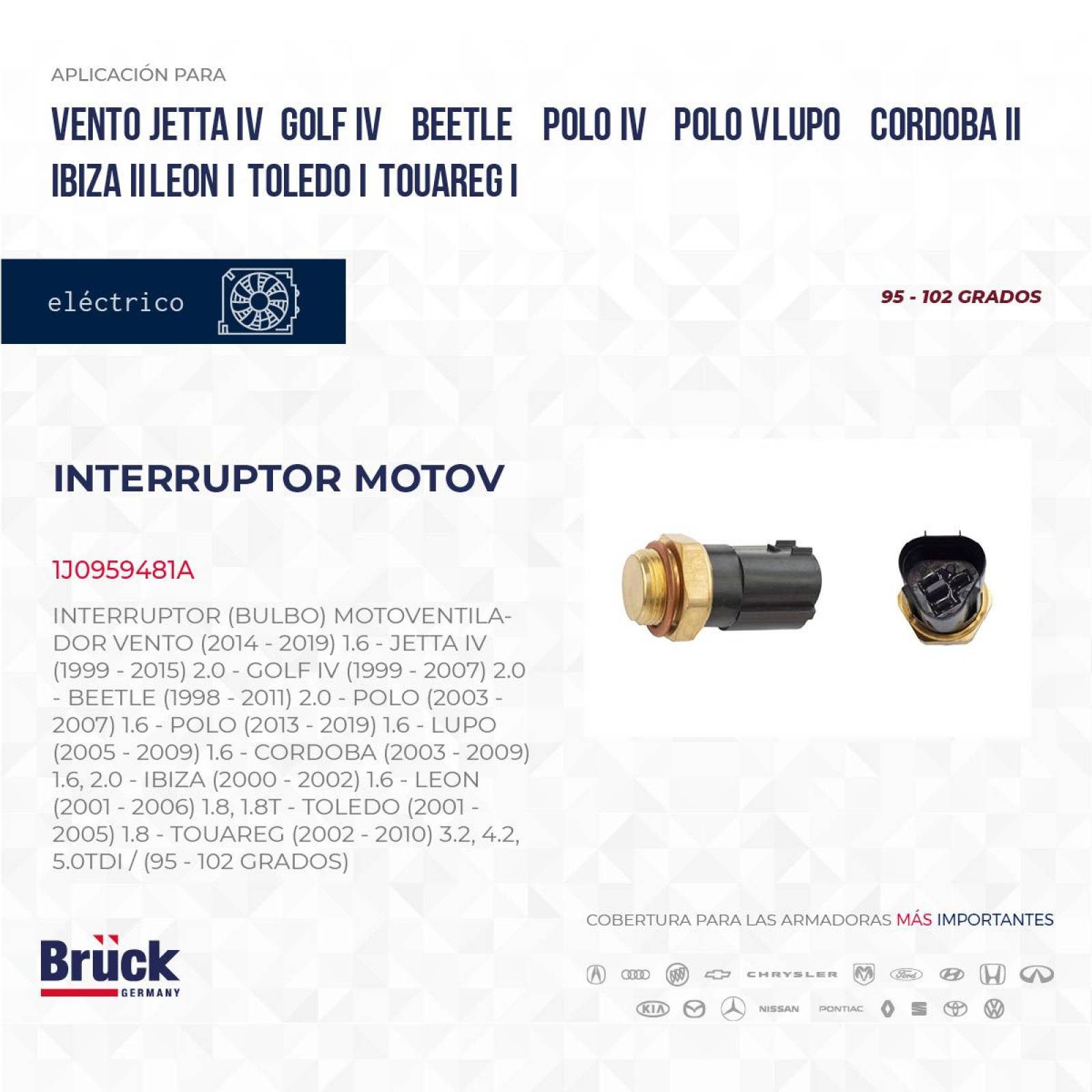 Interruptor Bulbo Motoventilador 1J0959481A Bruck-Germany