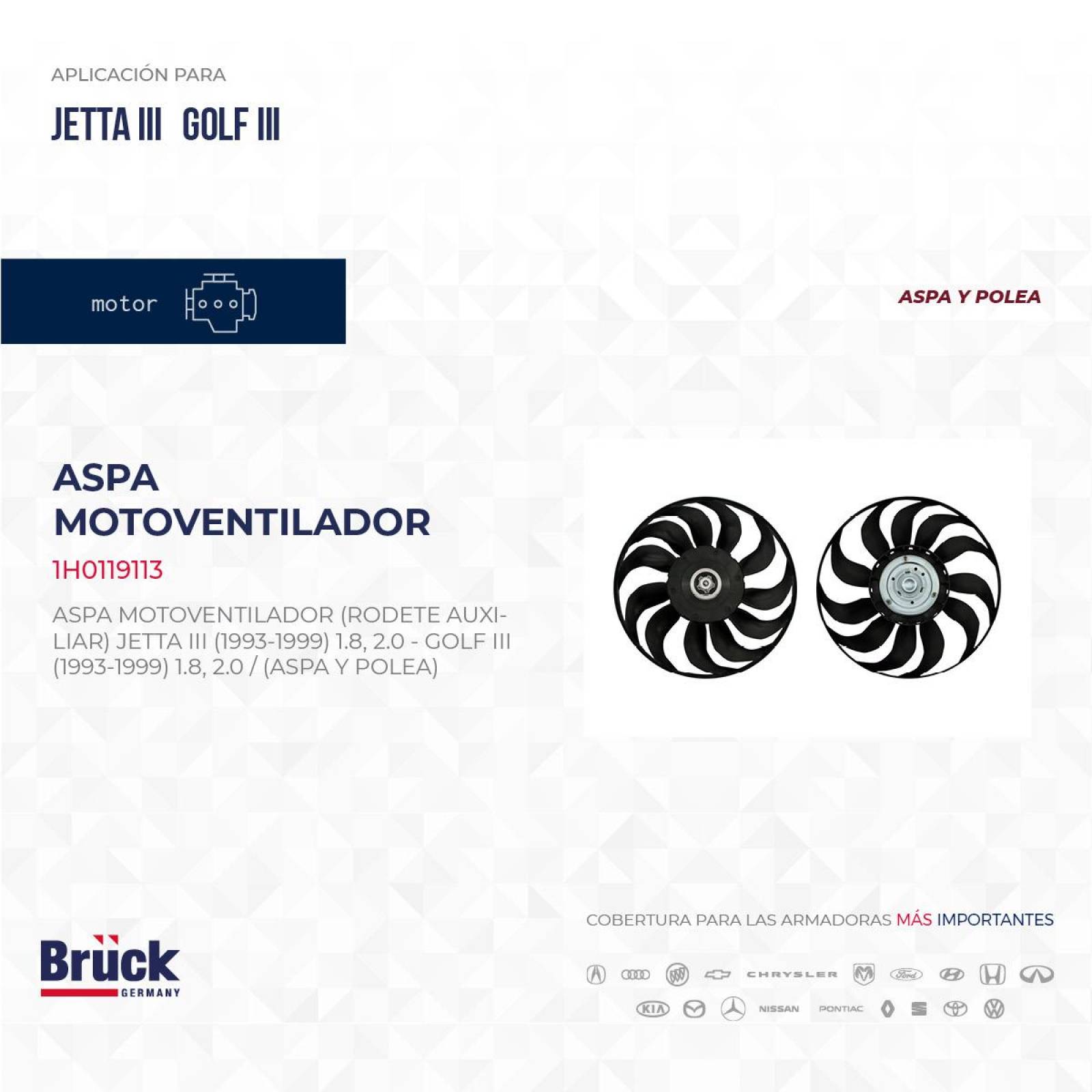 Aspa Motoventilador Rodete Auxiliar 1H0119113 Bruck-Germany 