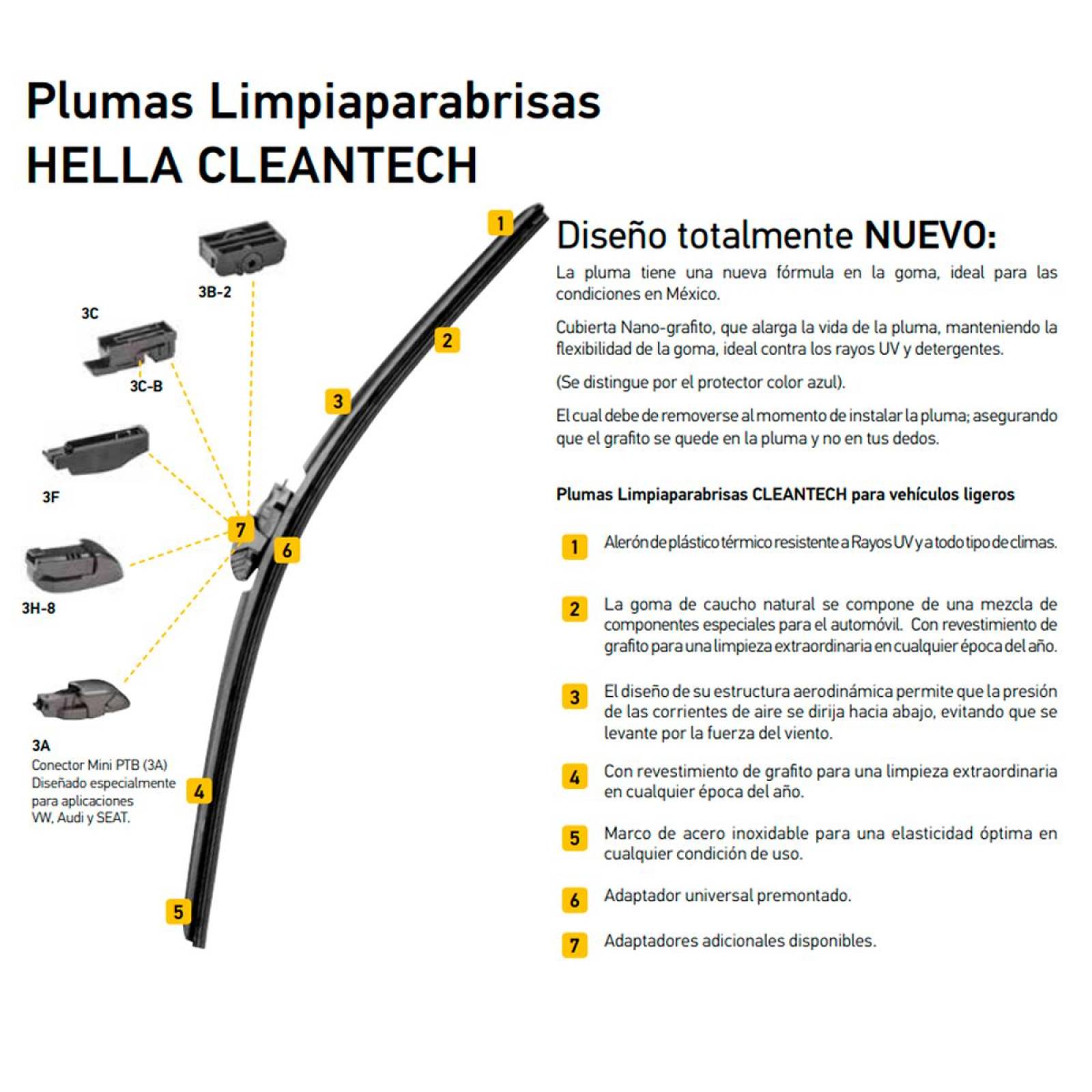 Juego 2 Plumas Limpiaparabrisas Curvas Hella Varias Medidas 