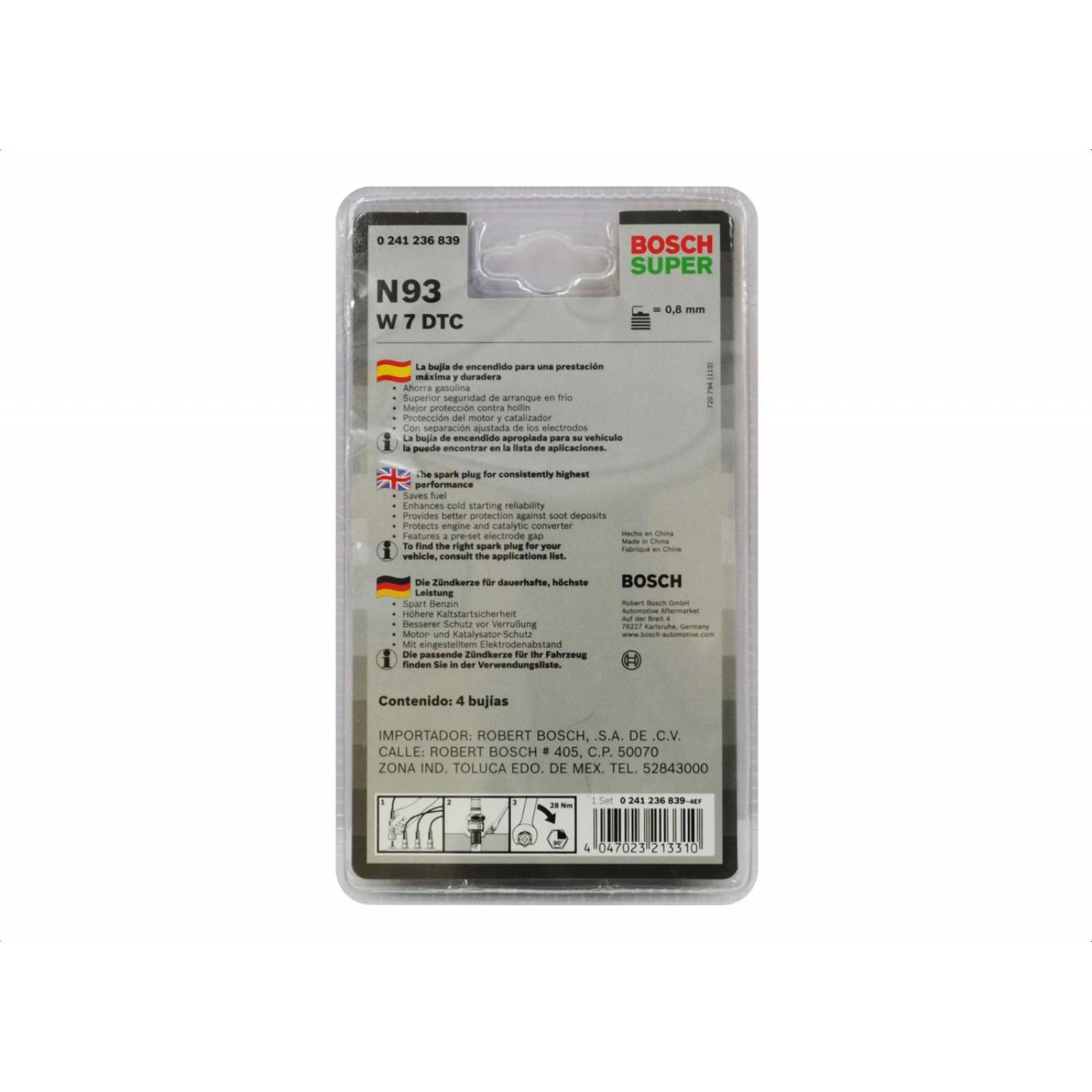 Bujia 3 Electrodos Bosch W7Dtc Niquel Blister 4 Pzs 