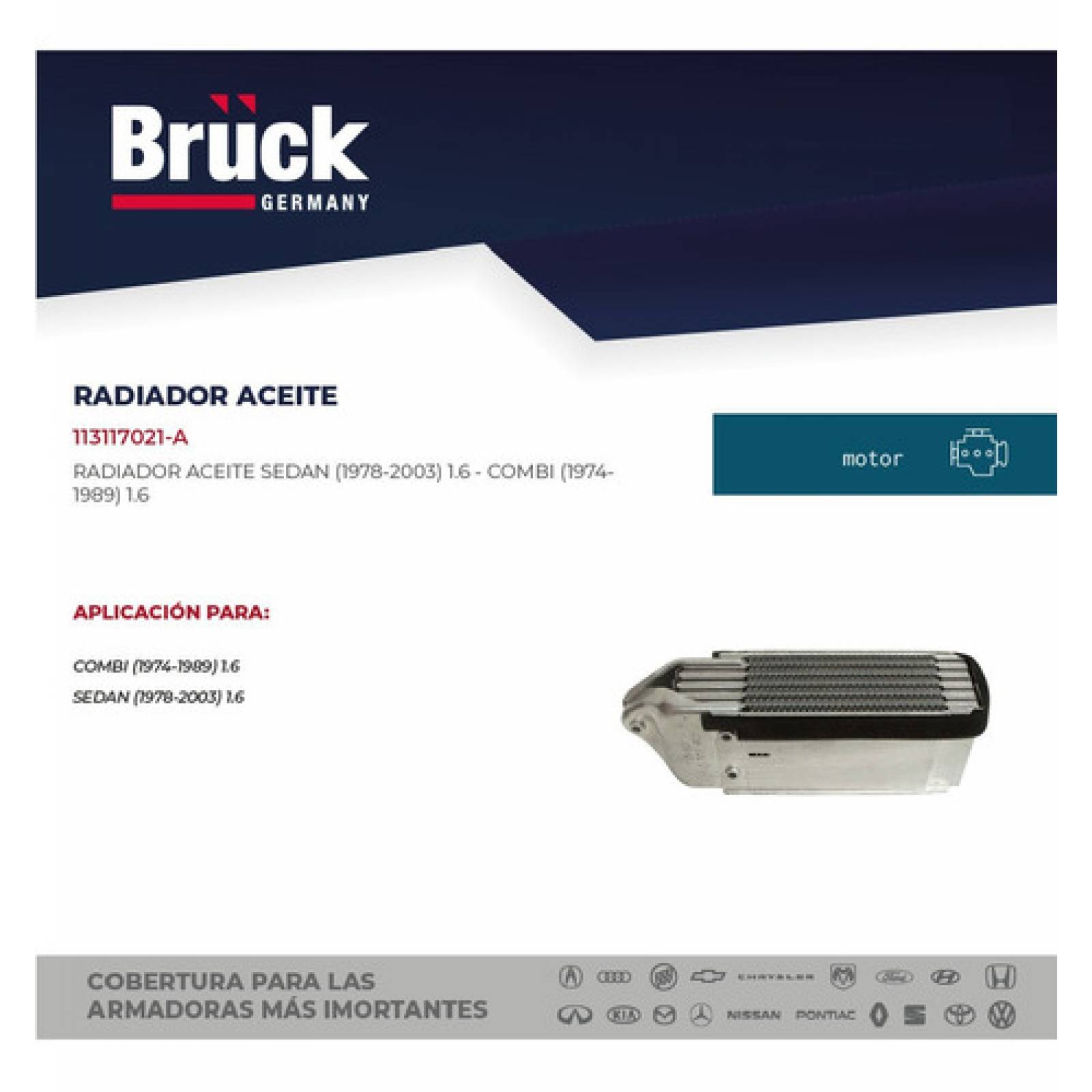 Radiador Aceite Vocho Sedan 1600 Todos Combi 1.6 Bruck