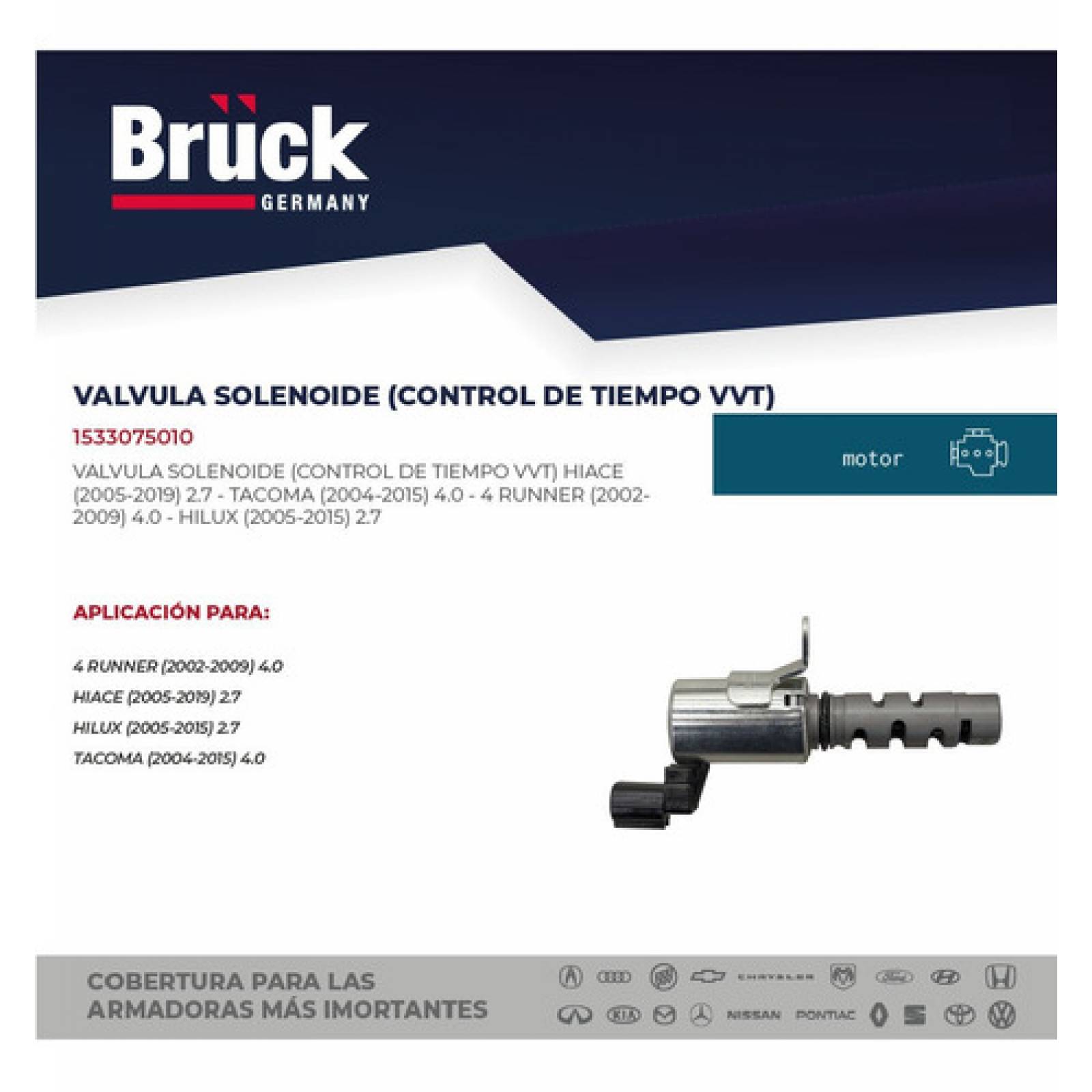 Válvula Solenoide Vvt Toyota Hiace Tacoma 05-11 2.7 Lt Bruck