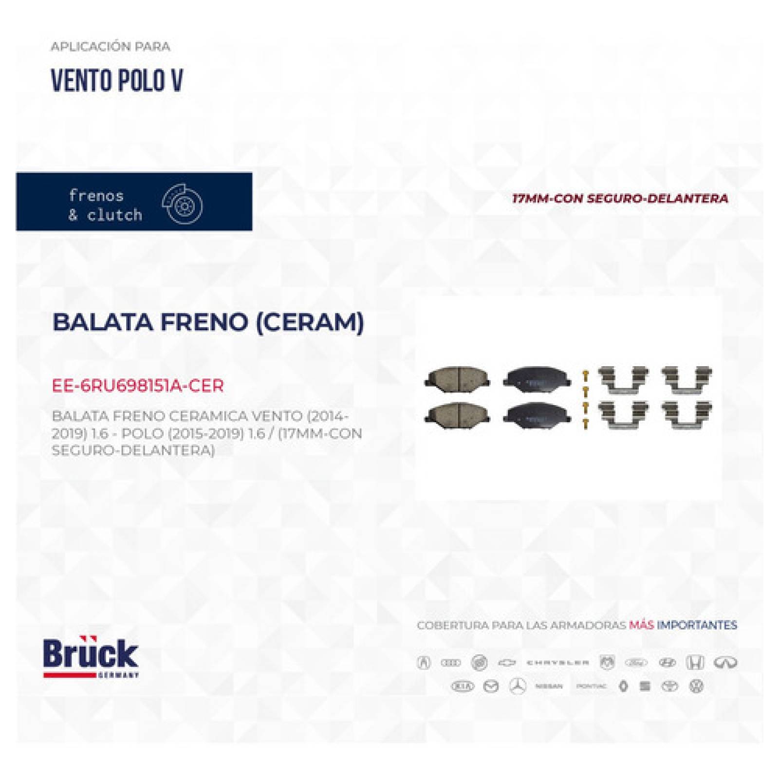 Balatas Delanteras Vento Polo 2013-2018 Cerámica Euro España