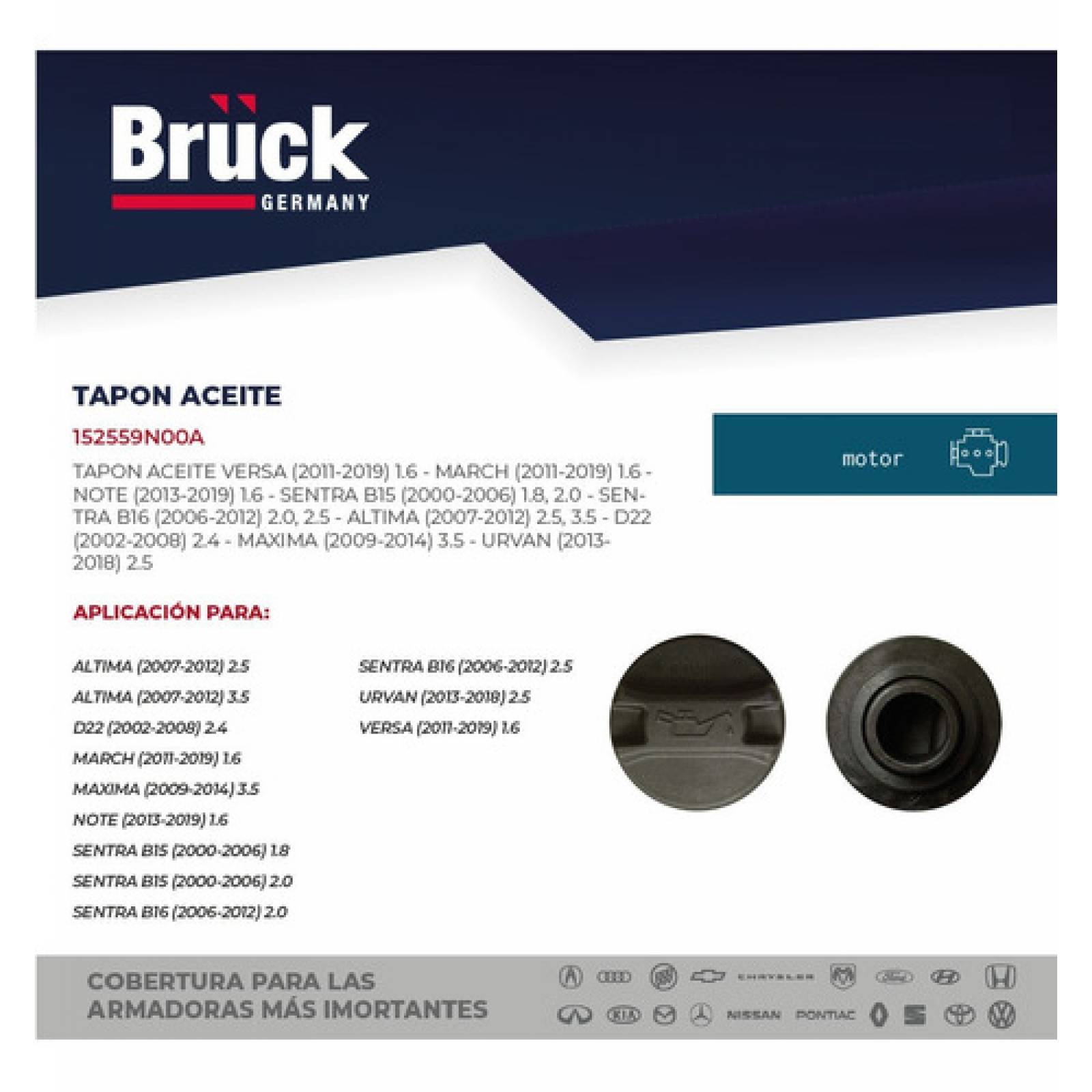 Tapón Aceite Versa March Sentra B15 Y B16 Note 12-18 Bruck