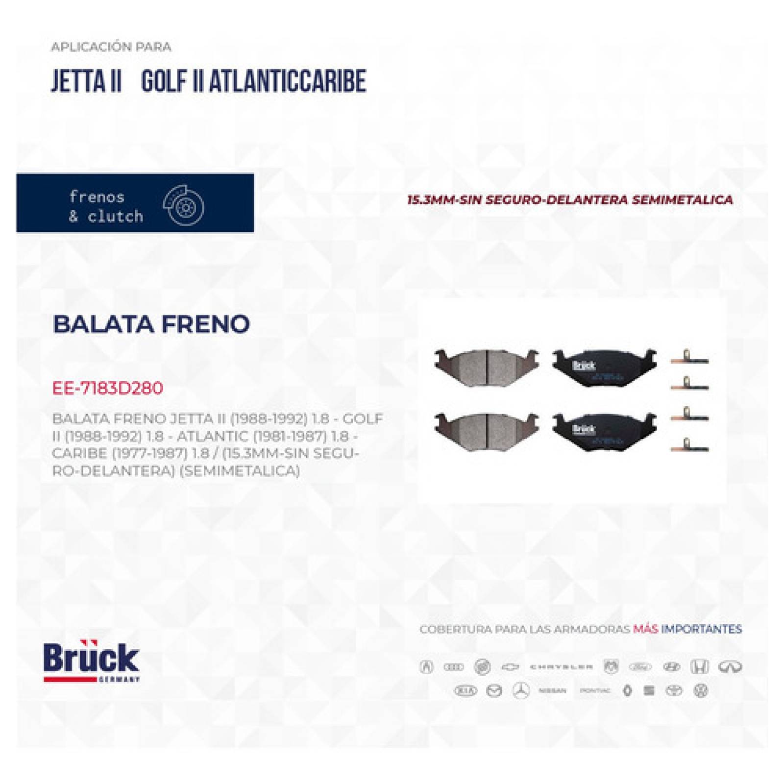 Juego Balatas Delanteras Vw Golf- Jetta A2 1987-1992, Caribe Atlantic 1986-1987 Semimetalicas Sin Seguro Euroespaña