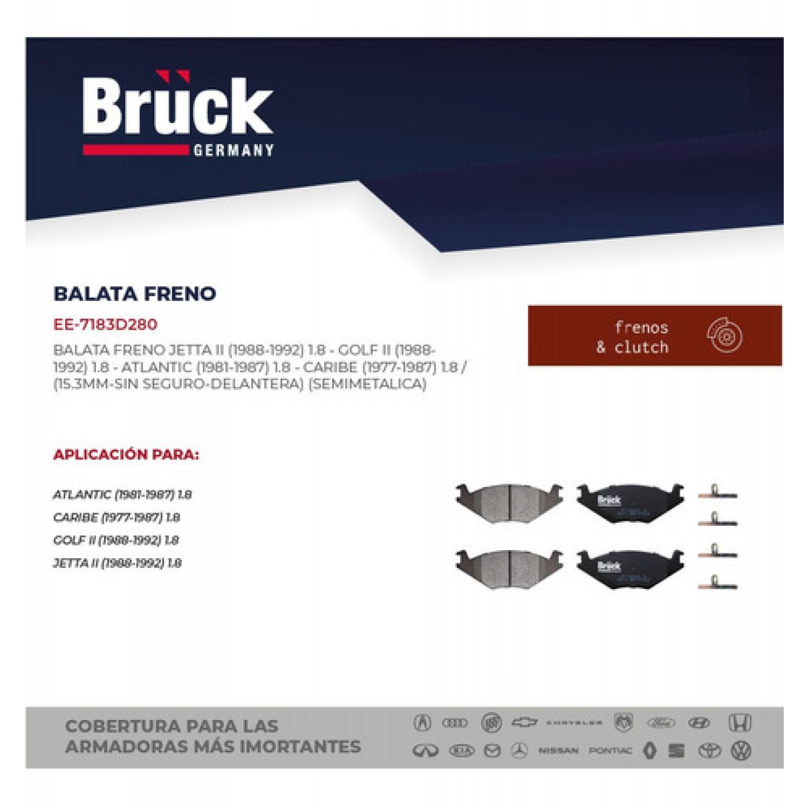 Juego Balatas Delanteras Vw Golf- Jetta A2 1987-1992, Caribe Atlantic 1986-1987 Semimetalicas Sin Seguro Euroespaña