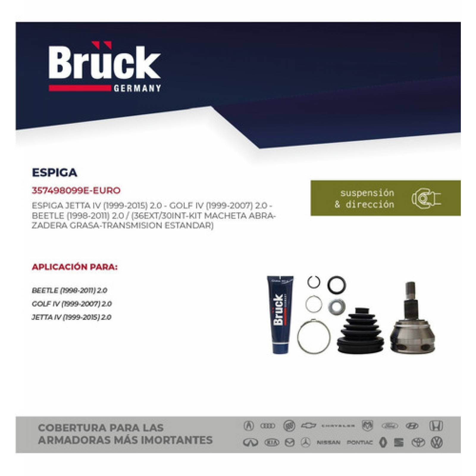 Espiga Lado Rueda Vw Golf - Jetta A4, Clasico 99-15, Beetle 2.0 Lts, Transmisión Estándar, Bruck Germany