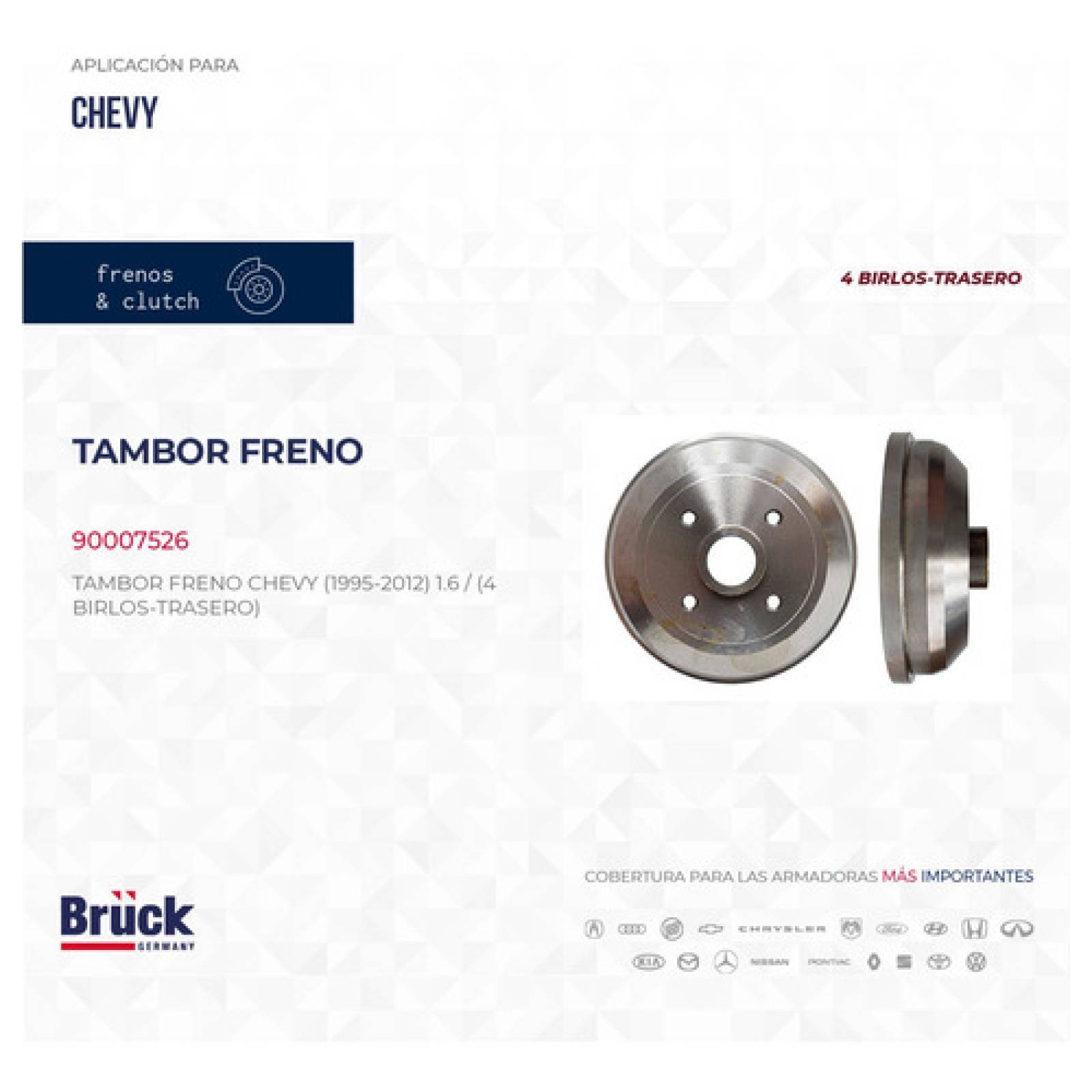 Tambor Freno Trasero Chevrolet Chevy 96-12 1.6 Lts 4 Birlos