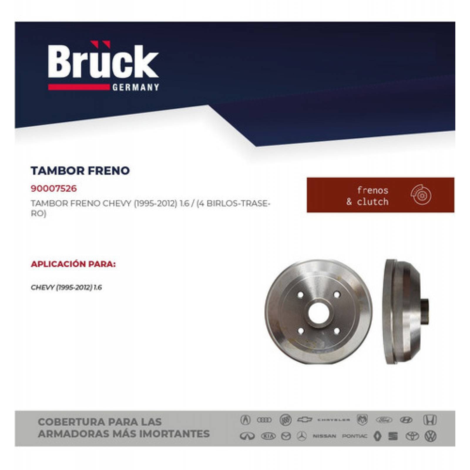 Tambor Freno Trasero Chevrolet Chevy 96-12 1.6 Lts 4 Birlos