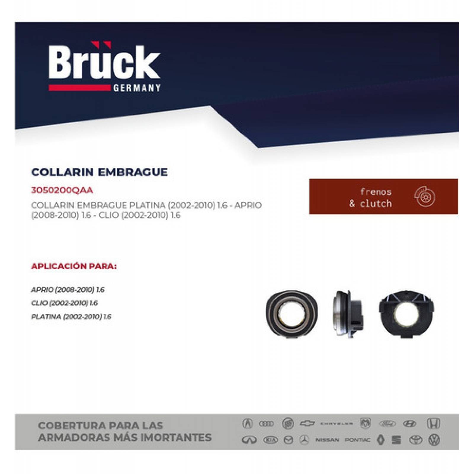 Collarin Clutch Mecanico Nissan Platina 02-08 1.6 Lts, Renault Clio 02-07 1.6 Lts, Aprio 02-07 1.6 Lts, Bruck Germany 