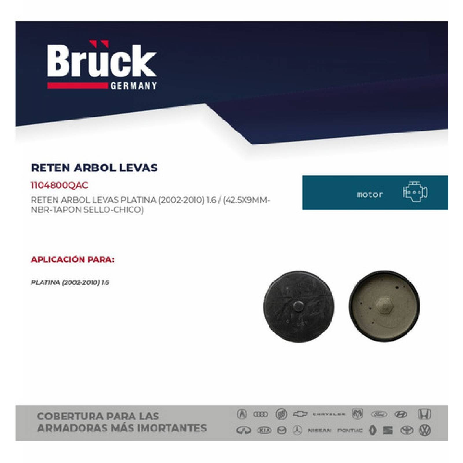 Reten Árbol De Levas Platina 02-08 1.6 Lts, Renault Clio 02-10 Tapón Chico, Bruck Germany