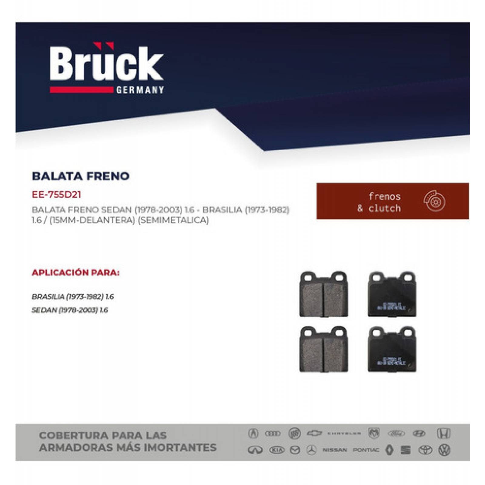 Juego Balatas Delanteras Vocho Sedan Todos Brasilia 15 Mm