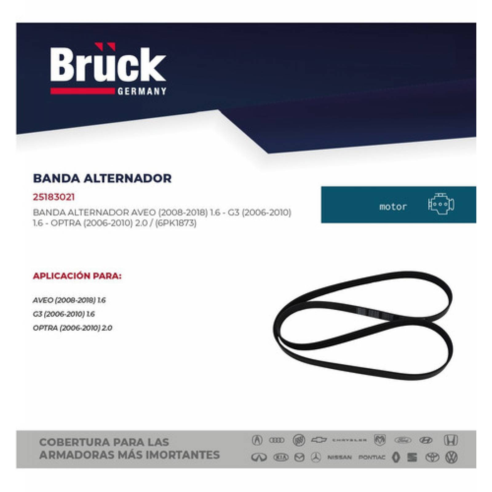 Banda Alternador  Accesorios Aveo G3 1.6 2009-2016 6pk1873 Bruck Germany 