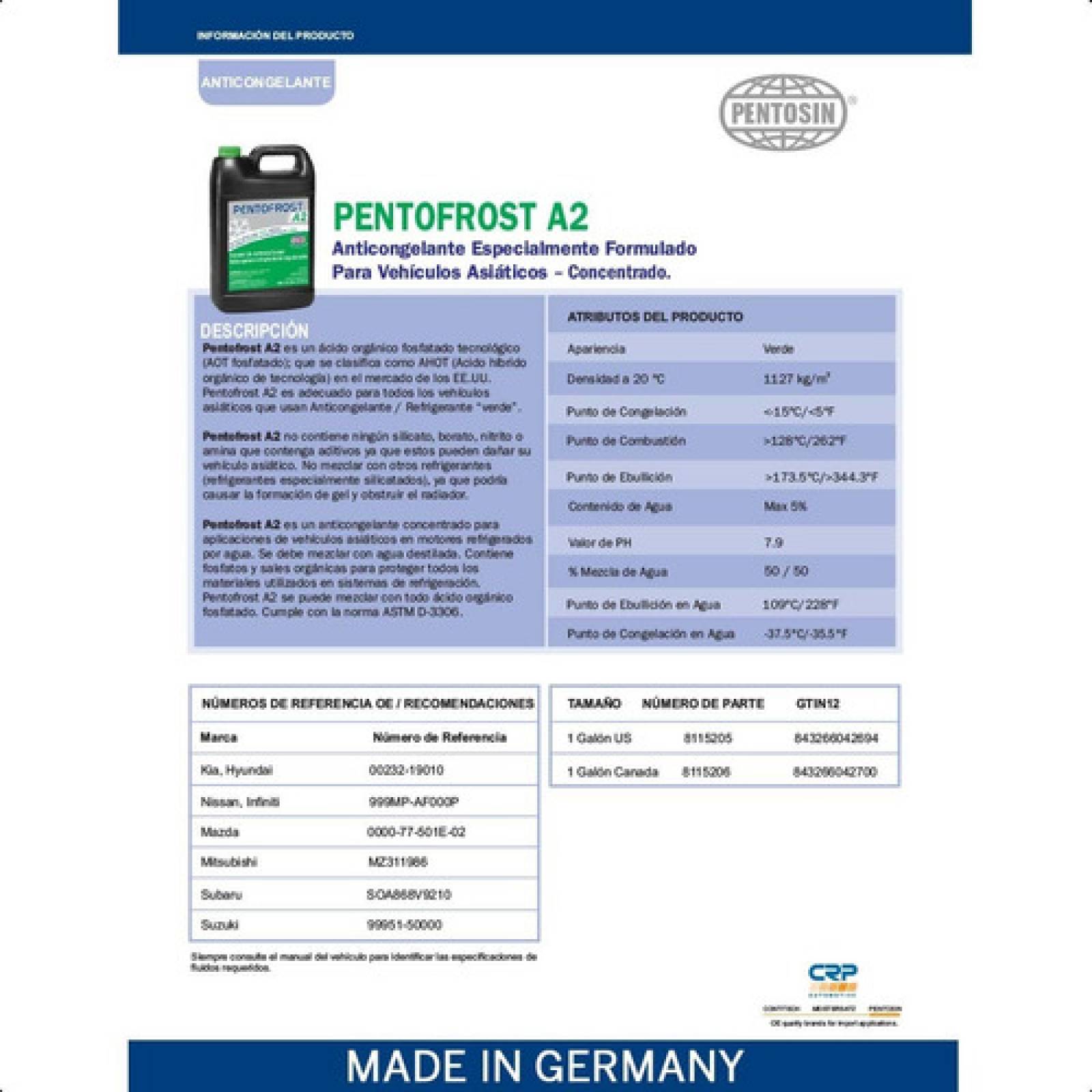 Anticongelante Verde Pentofrost A2 Pentosin 3.780 Lt