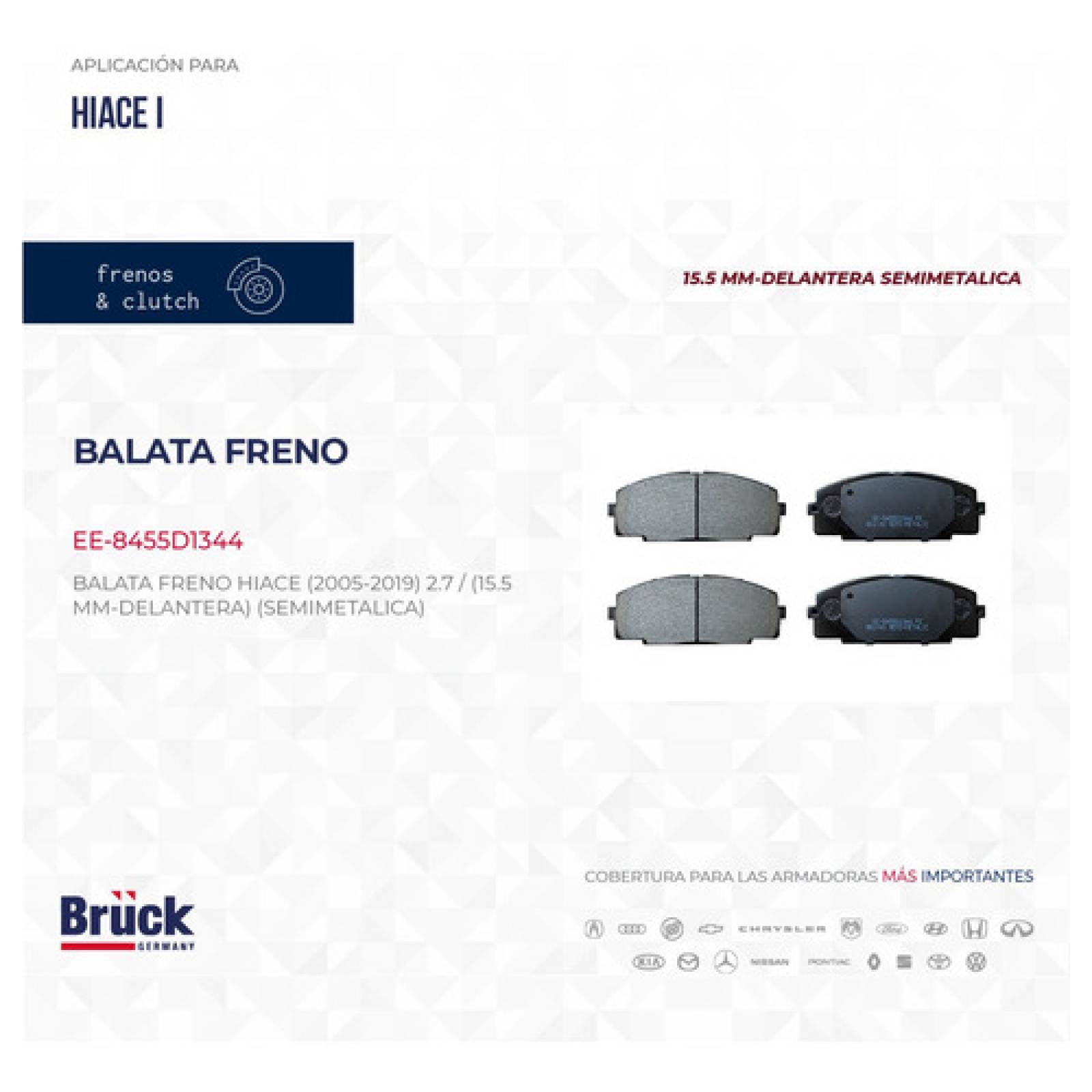 Balatas Toyota Hiace 2007 2.7 Delanteras Ceramica Euroespaña