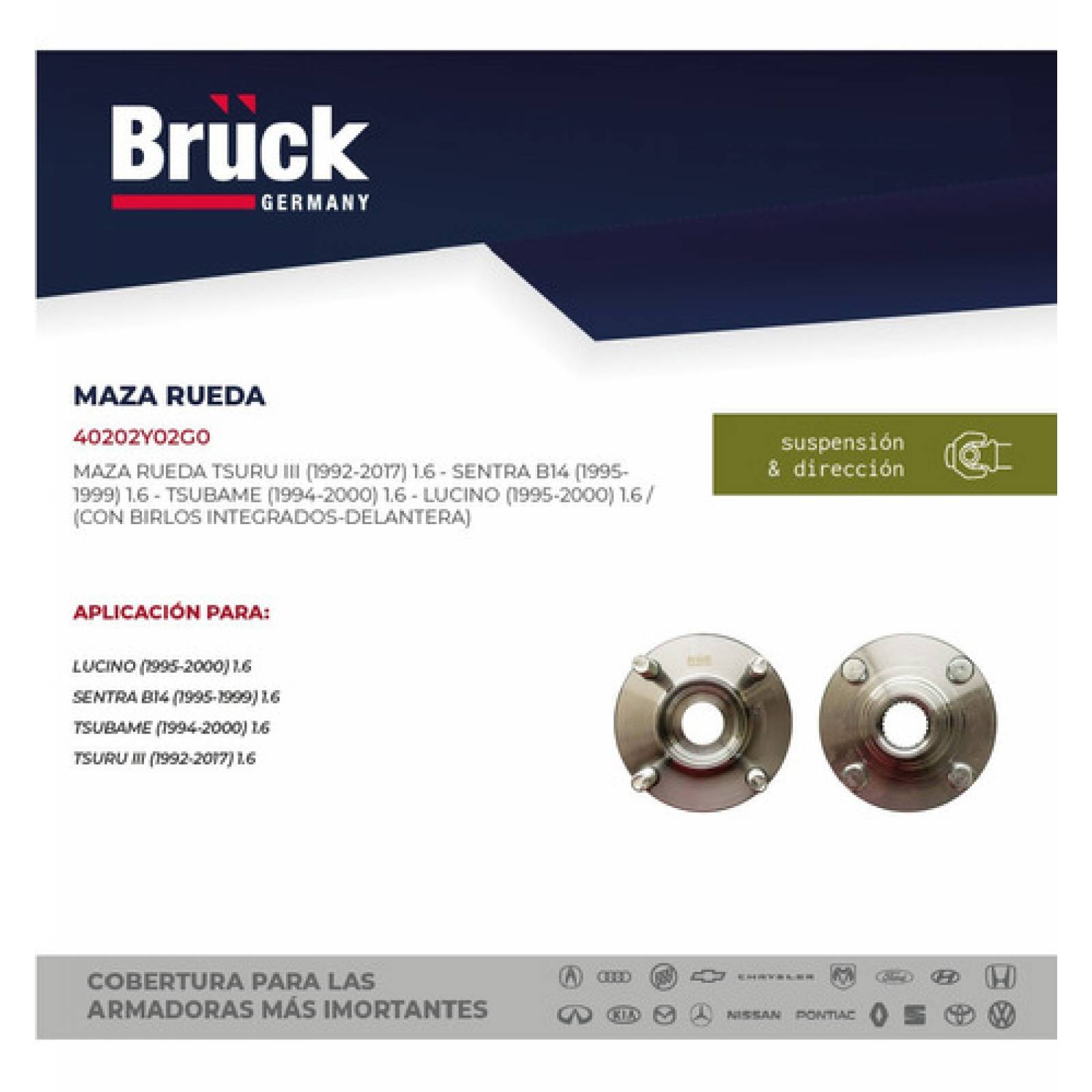 Maza Rueda Delantera Nissan Tsuru I I I  94-15, Sentra B14, Tsubame, Lucino, Con Birlos, Bruck Germany