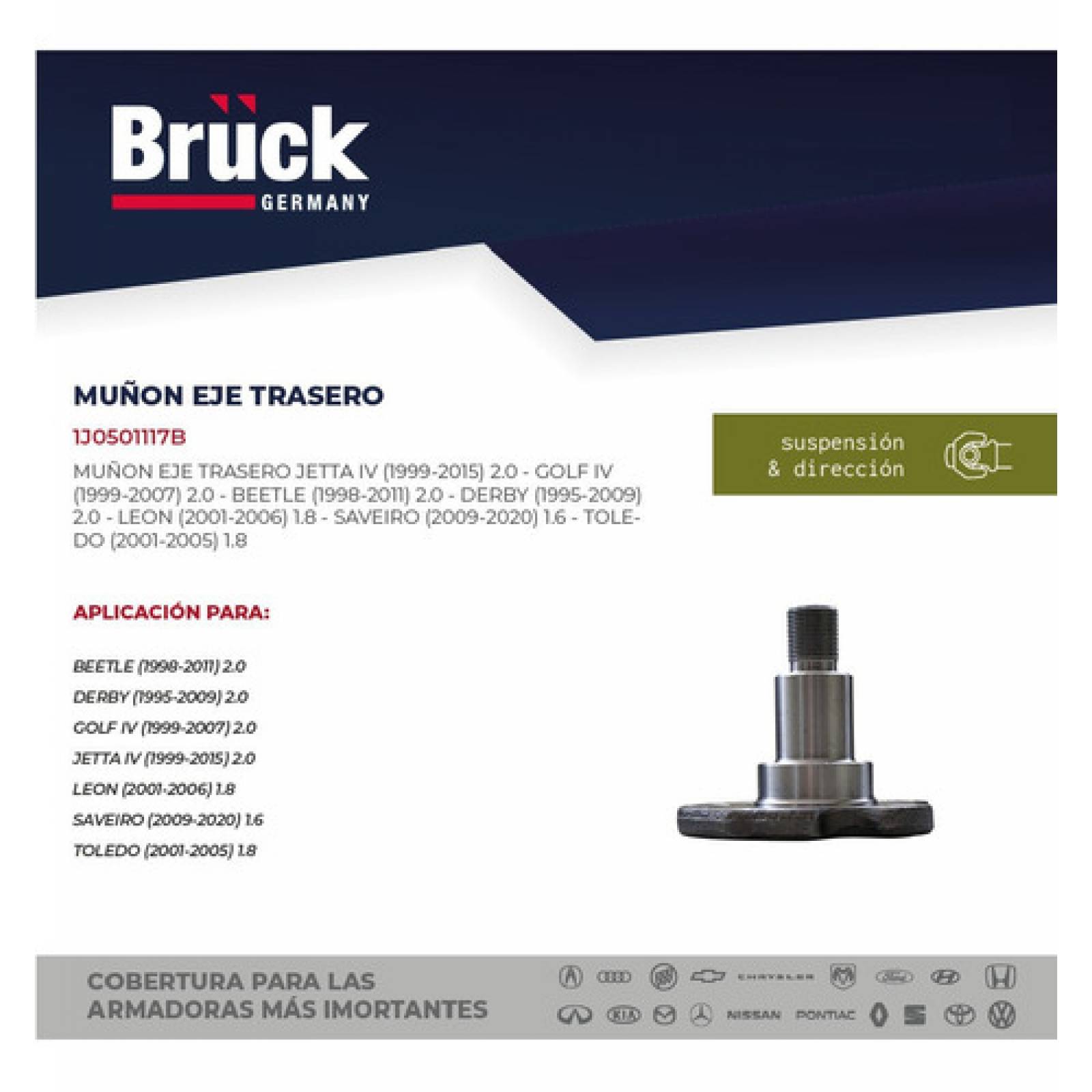 Muñon Eje Trasero Vw Golf - Jetta A4 , Clasico 99-15, New Beetle, Derby Van, Leon 02-06,  **arbolito** ,  Bruck Germany