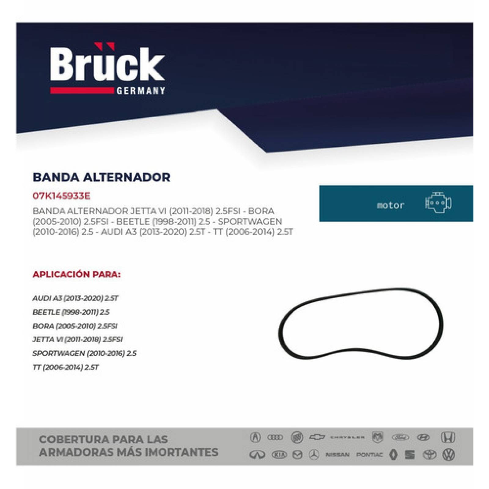 Banda Alternador  Accesorios Jetta A6 2011-2018, Bora 2005-2008, New Beetle 2.5 Medida K050418-5pk1061 Bruck-germany