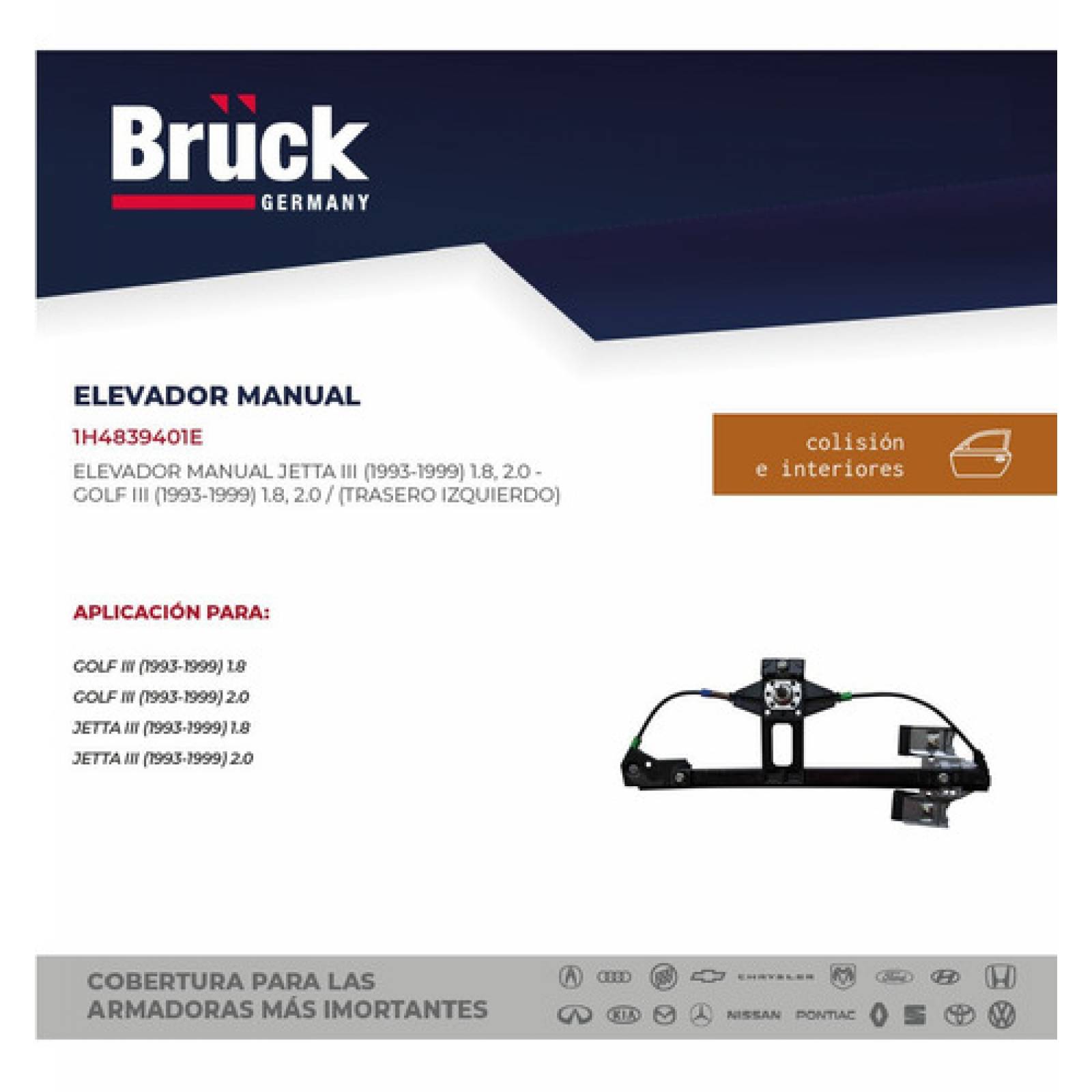 Elevador Vidrio Manual Golf-jetta A3 93-99 Trasero Izquierdo