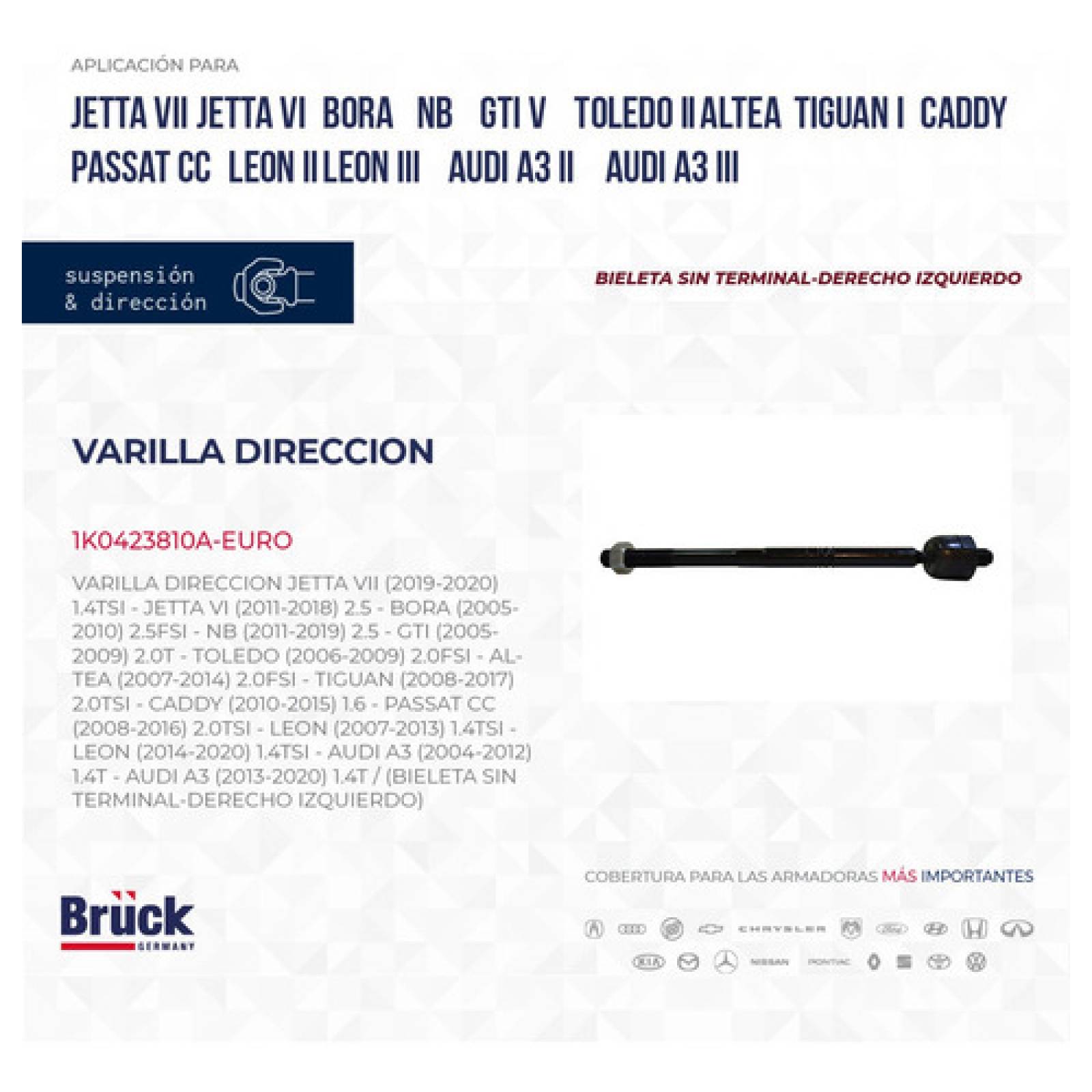 Bieleta Varilla Direccion Jetta A6 2011-2018, Bora, New Beetle 12-16, Golf A7 Passat 05-14,tiguan 09-16, Leon 06-16, Eu 