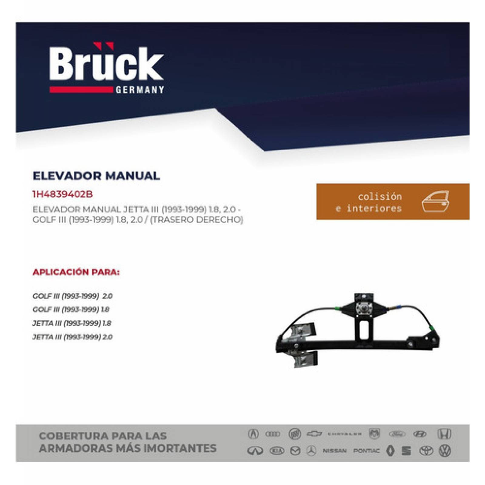 Elevador Vidrio Manual Golf-jetta A3 93-99 Trasero Derecho