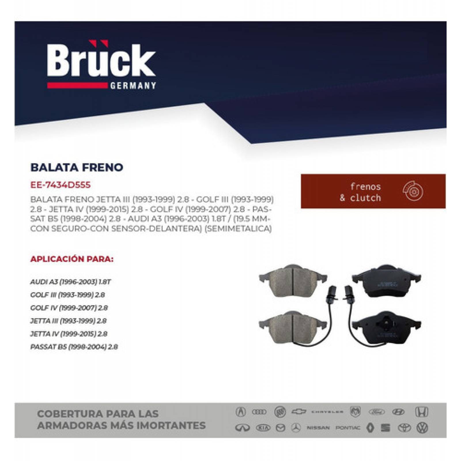 Balatas Delanteras Golf-jetta A3 A4 Vr6, Passat 95-99 Vr6, Audi A3 A4 97-03, C/sensor Y Seguro Euroespaña