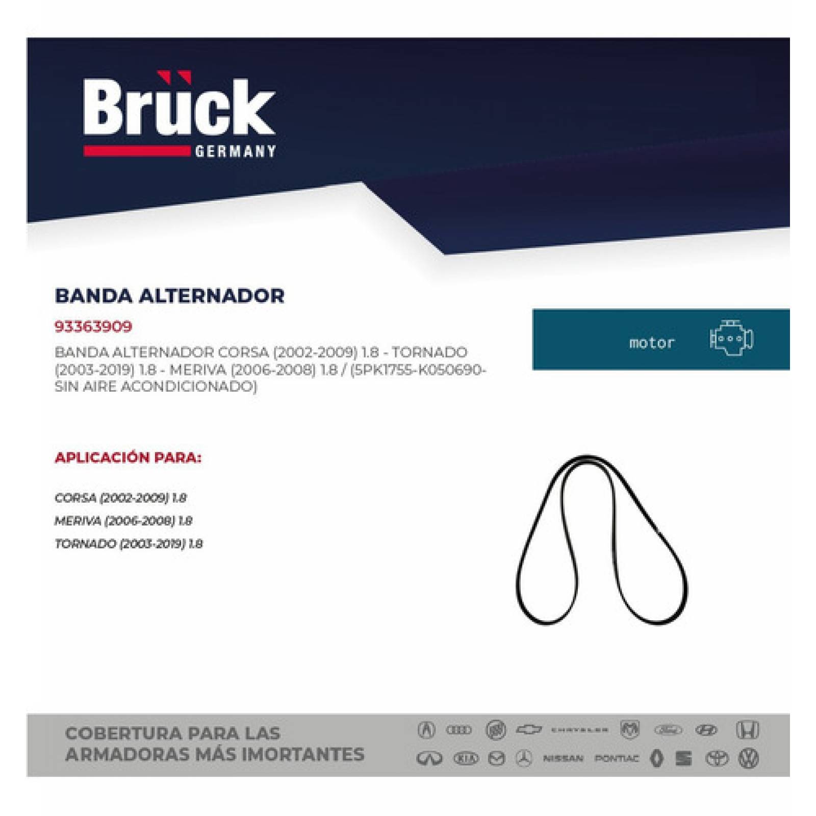 Banda Alternador  Accesorios Corsa 1.8 03-12, Tornado 03-07, Meriva 05-07 S/a Acondicionado Medida 5pk1755 - K050690 
